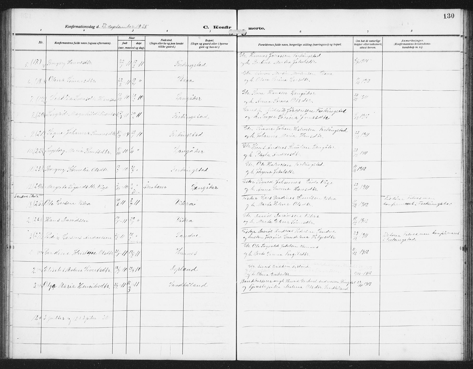 Skudenes sokneprestkontor, AV/SAST-A -101849/H/Ha/Hab/L0011: Klokkerbok nr. B 11, 1909-1943, s. 130