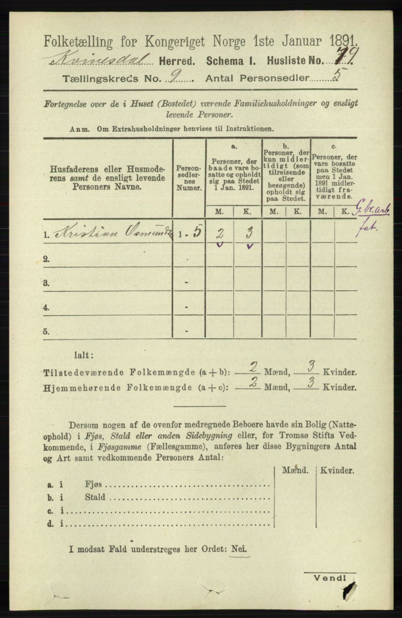 RA, Folketelling 1891 for 1037 Kvinesdal herred, 1891, s. 3287