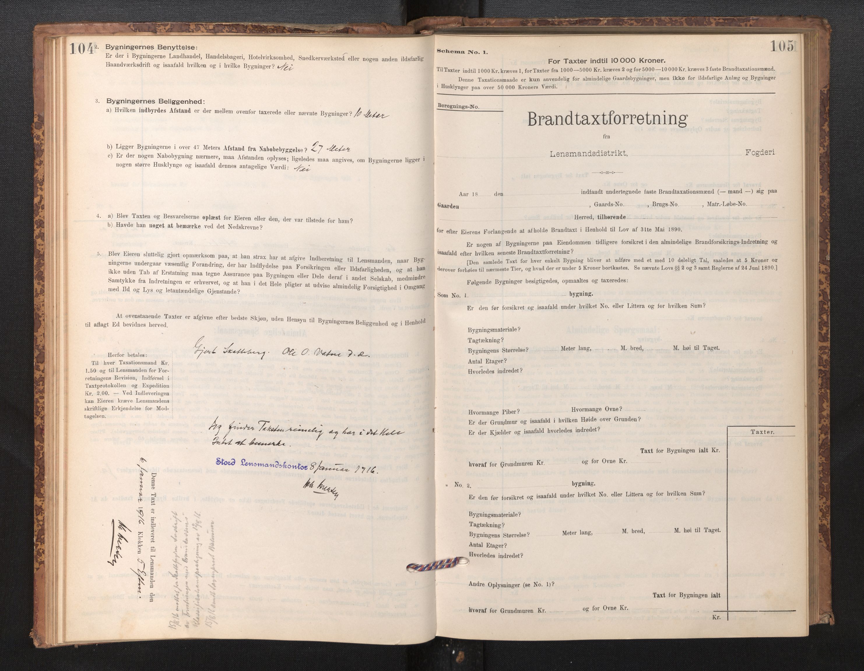 Lensmannen i Stord, SAB/A-35001/0012/L0002: Branntakstprotokoll, skjematakst, 1897-1922, s. 104-105
