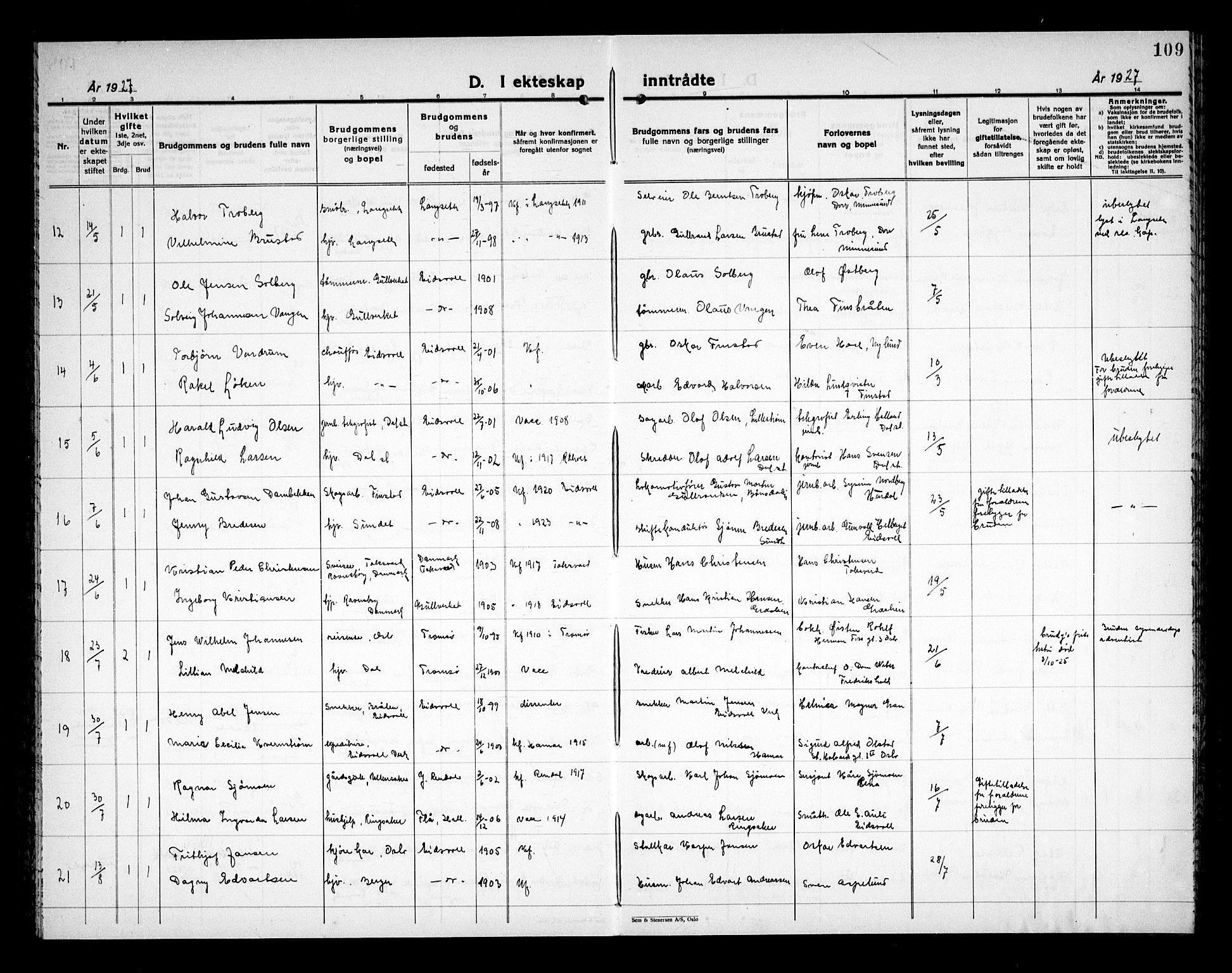 Eidsvoll prestekontor Kirkebøker, AV/SAO-A-10888/G/Ga/L0011: Klokkerbok nr. I 11, 1926-1936, s. 109