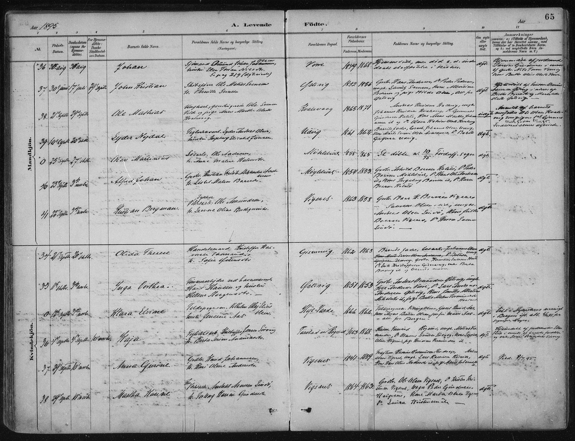 Avaldsnes sokneprestkontor, AV/SAST-A -101851/H/Ha/Haa/L0017: Ministerialbok nr. A 17, 1889-1920, s. 65