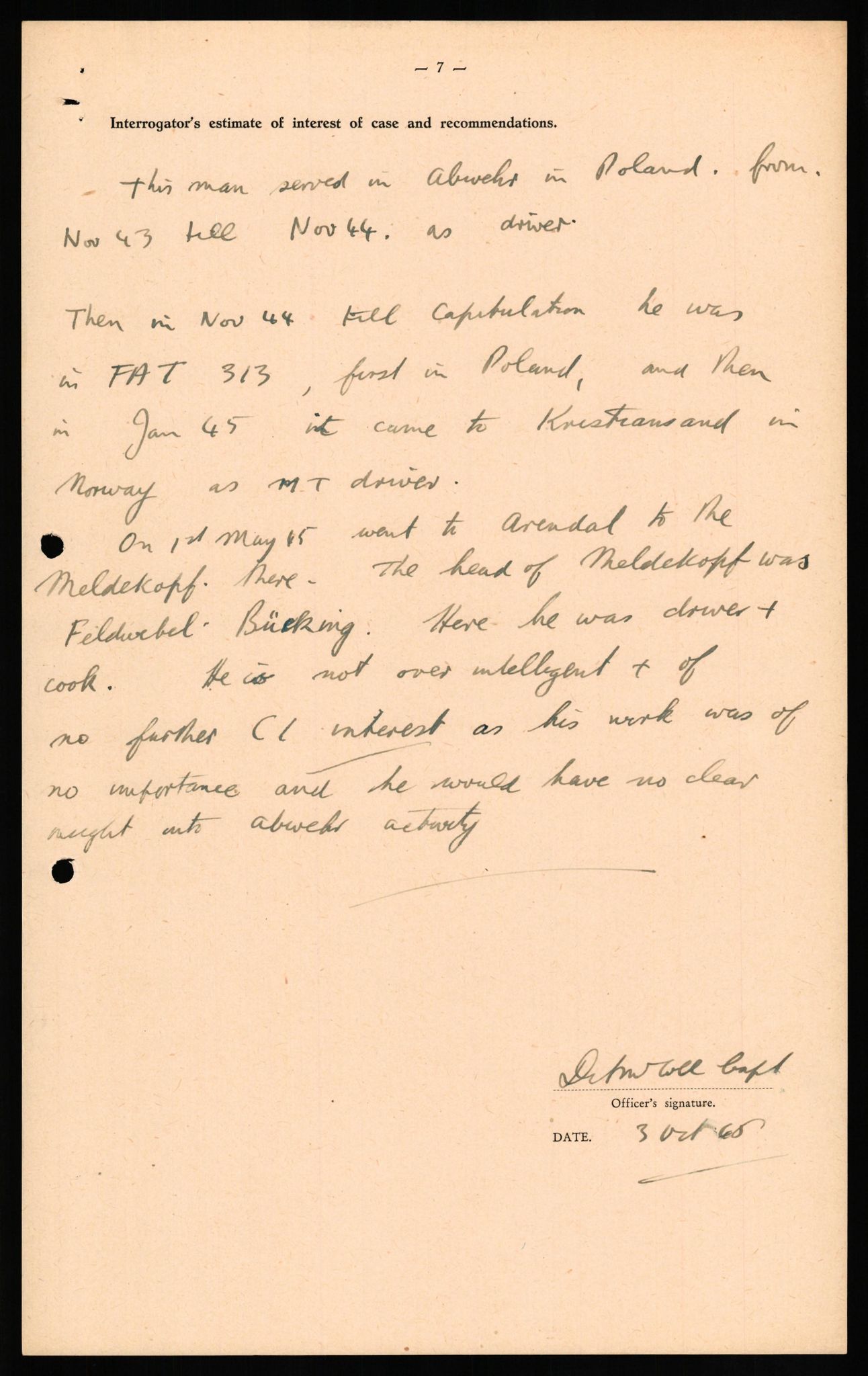 Forsvaret, Forsvarets overkommando II, AV/RA-RAFA-3915/D/Db/L0021: CI Questionaires. Tyske okkupasjonsstyrker i Norge. Tyskere., 1945-1946, s. 220