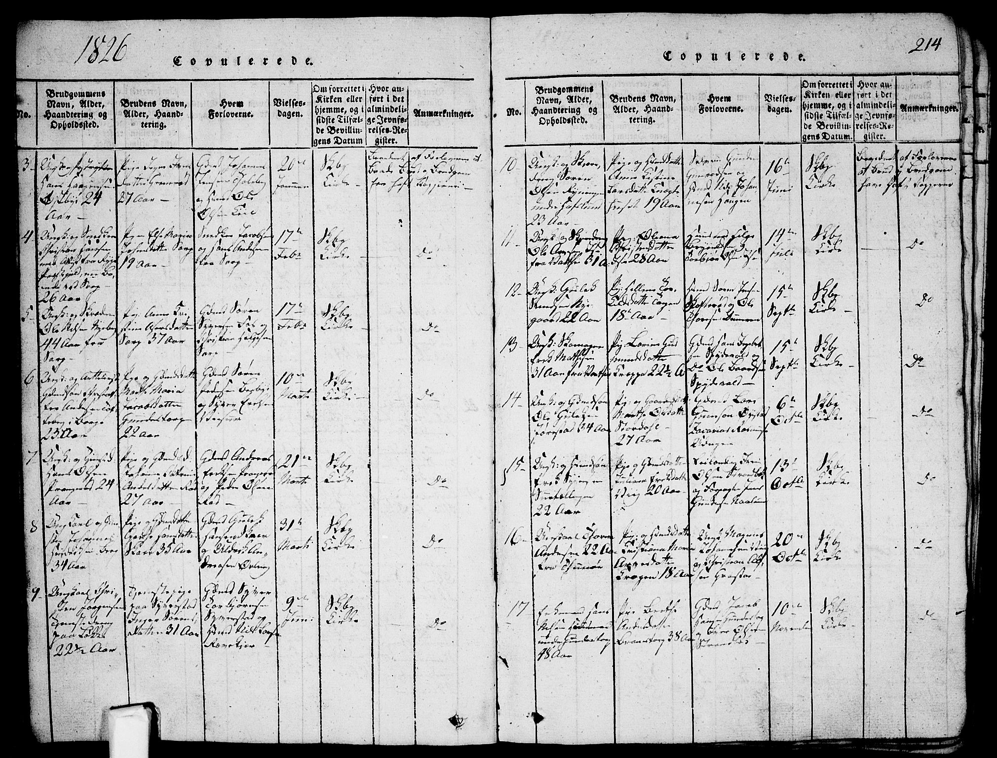 Skjeberg prestekontor Kirkebøker, SAO/A-10923/G/Ga/L0001: Klokkerbok nr. I 1, 1815-1830, s. 214