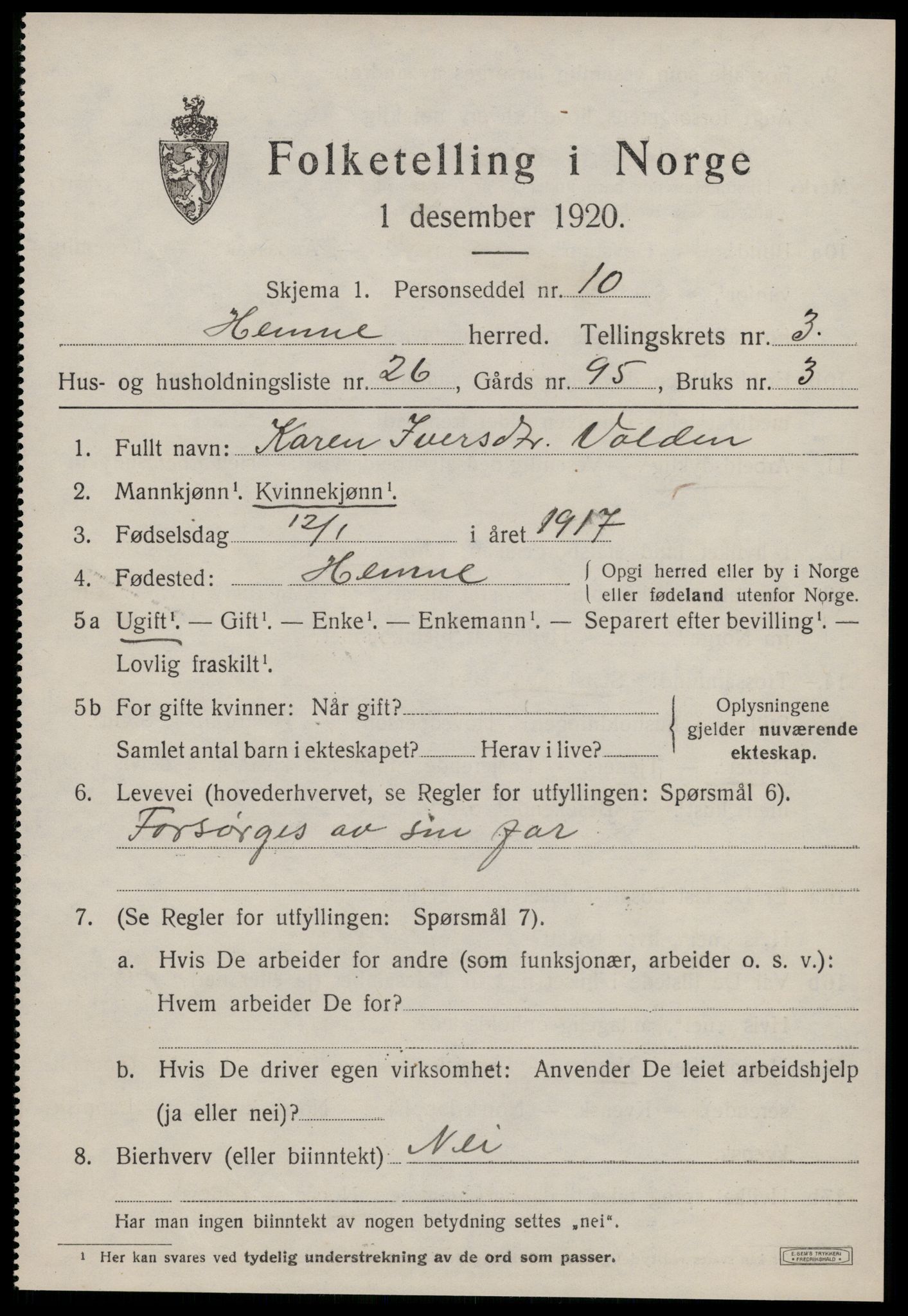 SAT, Folketelling 1920 for 1612 Hemne herred, 1920, s. 2530