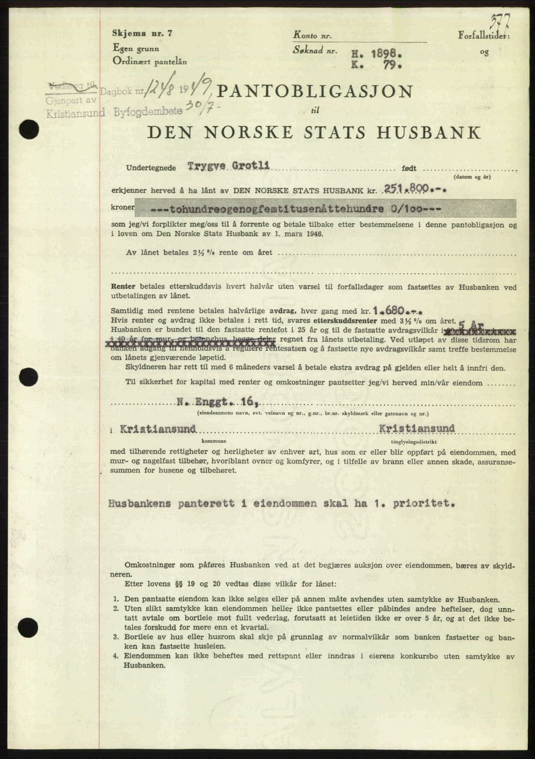 Kristiansund byfogd, AV/SAT-A-4587/A/27: Pantebok nr. 45, 1948-1949, Dagboknr: 1248/1949