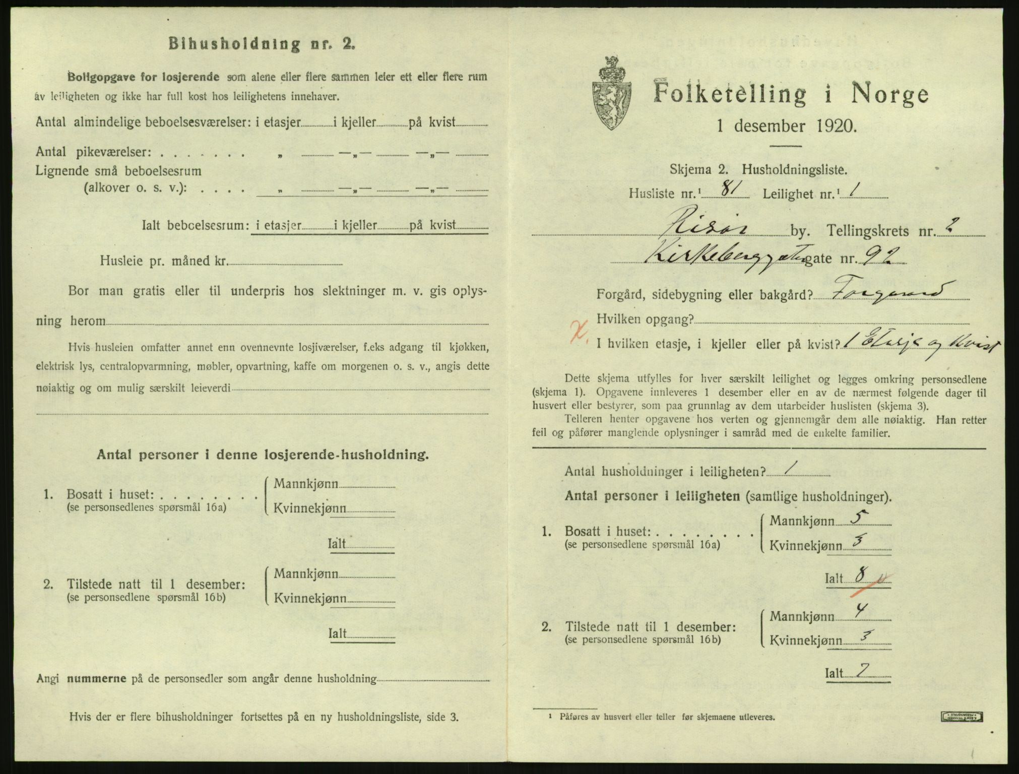 SAK, Folketelling 1920 for 0901 Risør kjøpstad, 1920, s. 2179