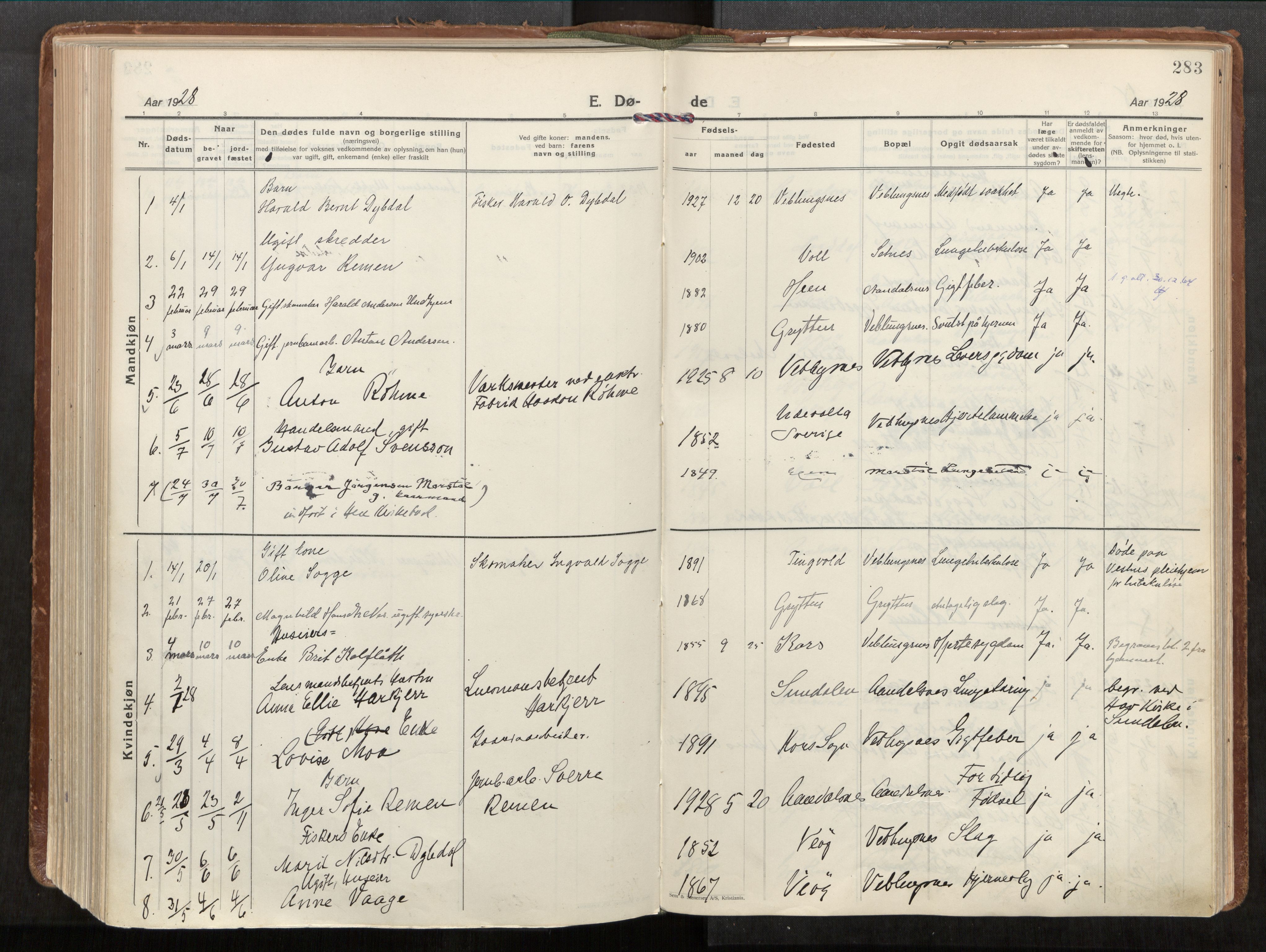 Ministerialprotokoller, klokkerbøker og fødselsregistre - Møre og Romsdal, AV/SAT-A-1454/544/L0587: Ministerialbok nr. 544A11, 1924-1954, s. 283