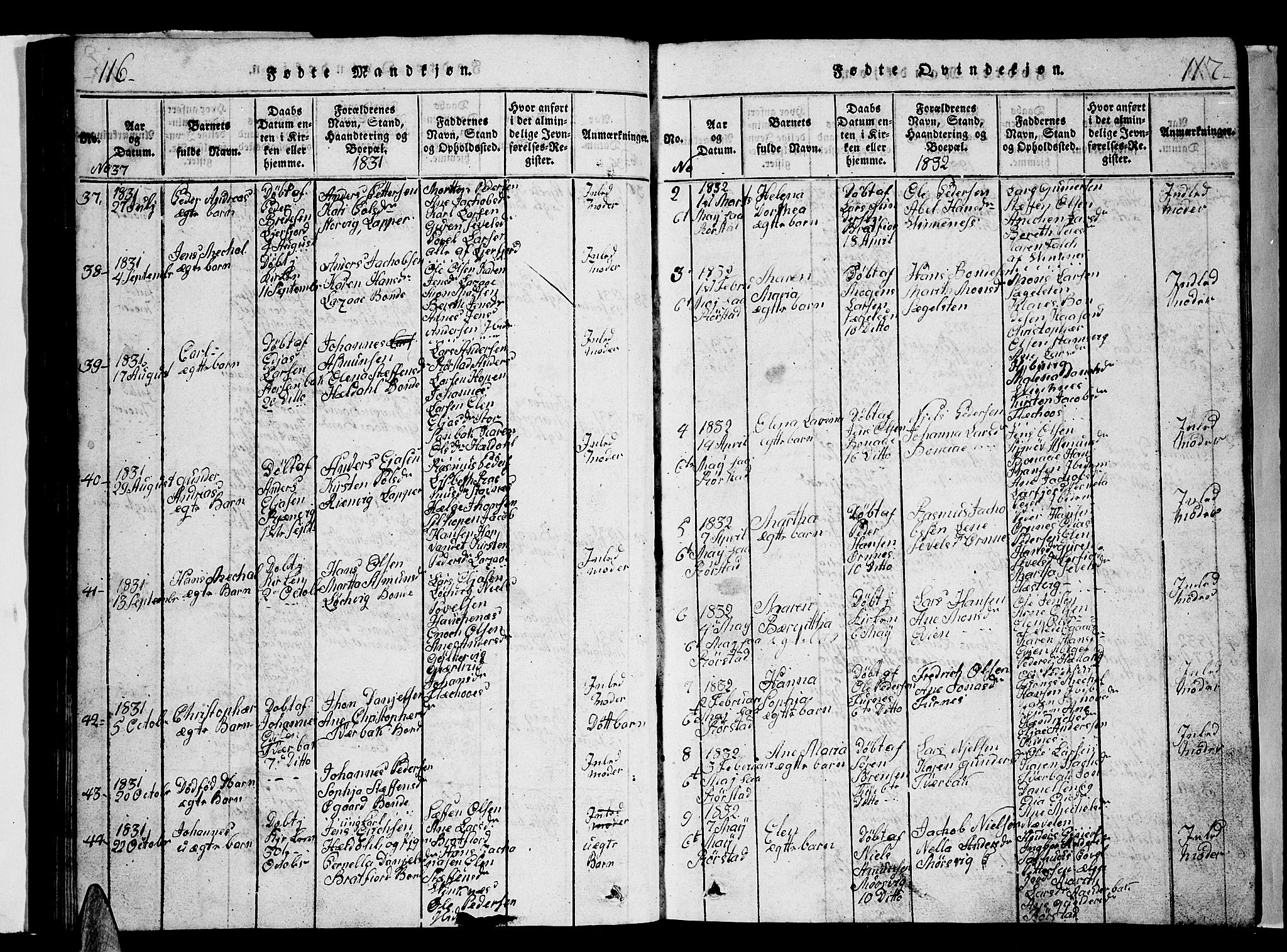 Ministerialprotokoller, klokkerbøker og fødselsregistre - Nordland, AV/SAT-A-1459/853/L0773: Klokkerbok nr. 853C01, 1821-1859, s. 116-117