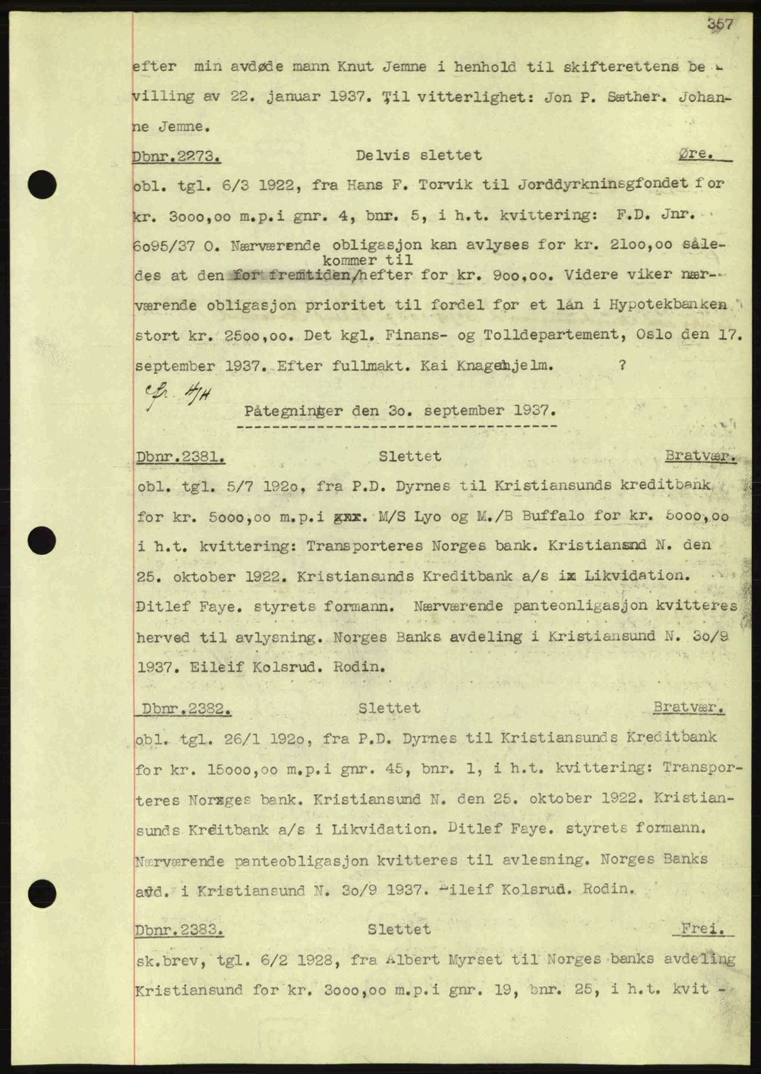 Nordmøre sorenskriveri, SAT/A-4132/1/2/2Ca: Pantebok nr. C80, 1936-1939, Dagboknr: 2381/1937