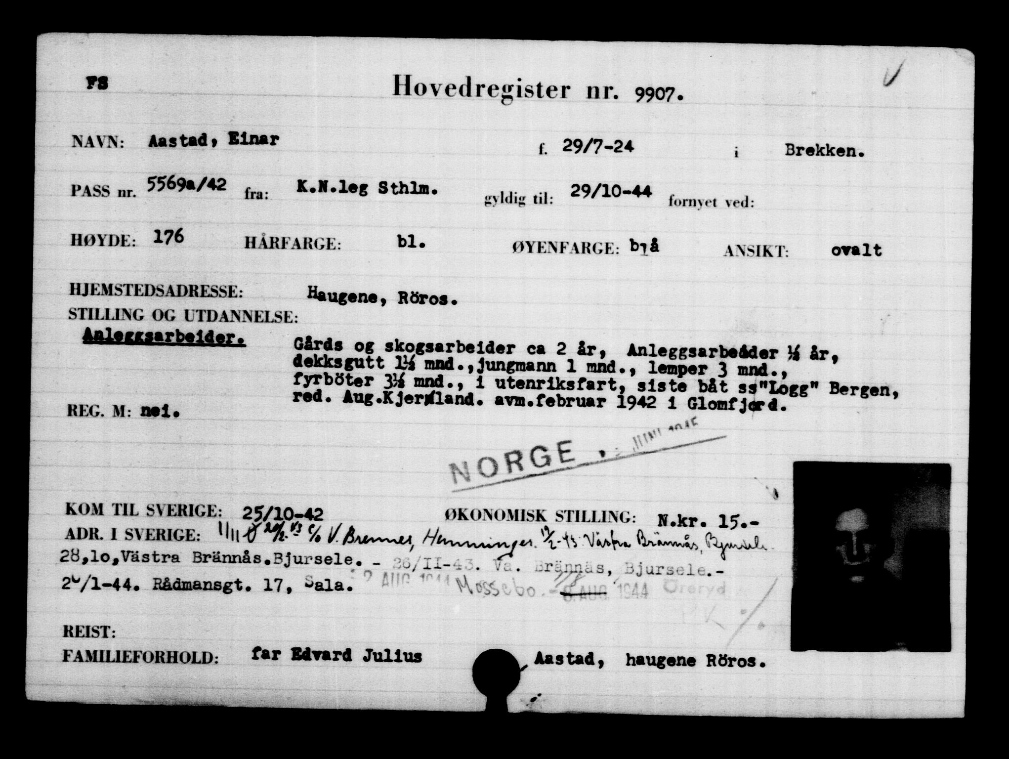 Utenriksstasjonene, Legasjonen i Stockholm, Flyktningkontoret, AV/RA-S-6753/V/Va/L0006: Kjesäterkartoteket, flyktninger med registreringsnr. 9400-12711, 1940-1945, s. 573
