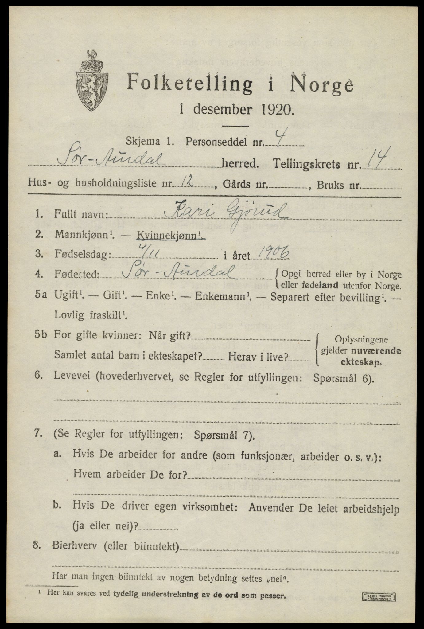 SAH, Folketelling 1920 for 0540 Sør-Aurdal herred, 1920, s. 8155