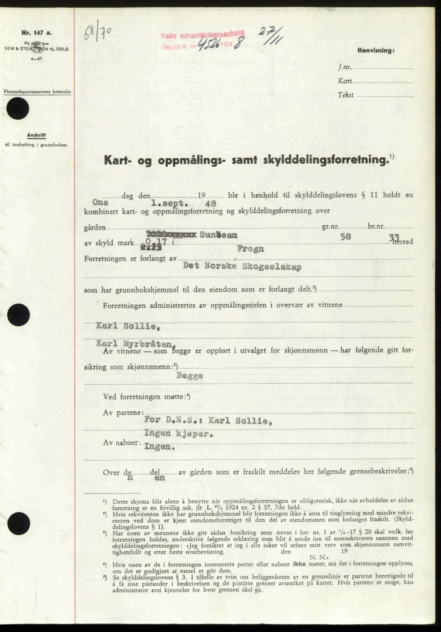Follo sorenskriveri, SAO/A-10274/G/Ga/Gaa/L0085: Pantebok nr. I 85, 1948-1948, Dagboknr: 4526/1948