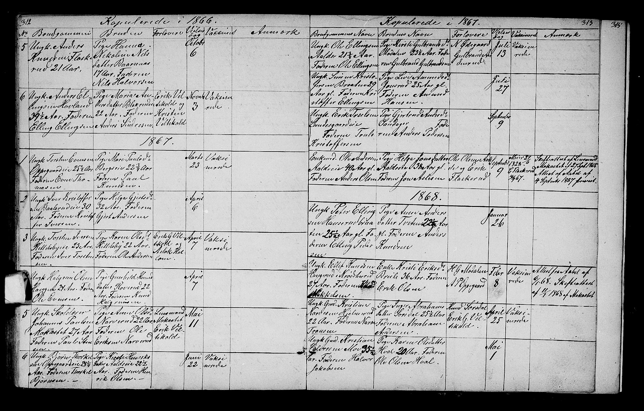 Lunder kirkebøker, AV/SAKO-A-629/G/Ga/L0002: Klokkerbok nr. I 2, 1849-1868, s. 312-313