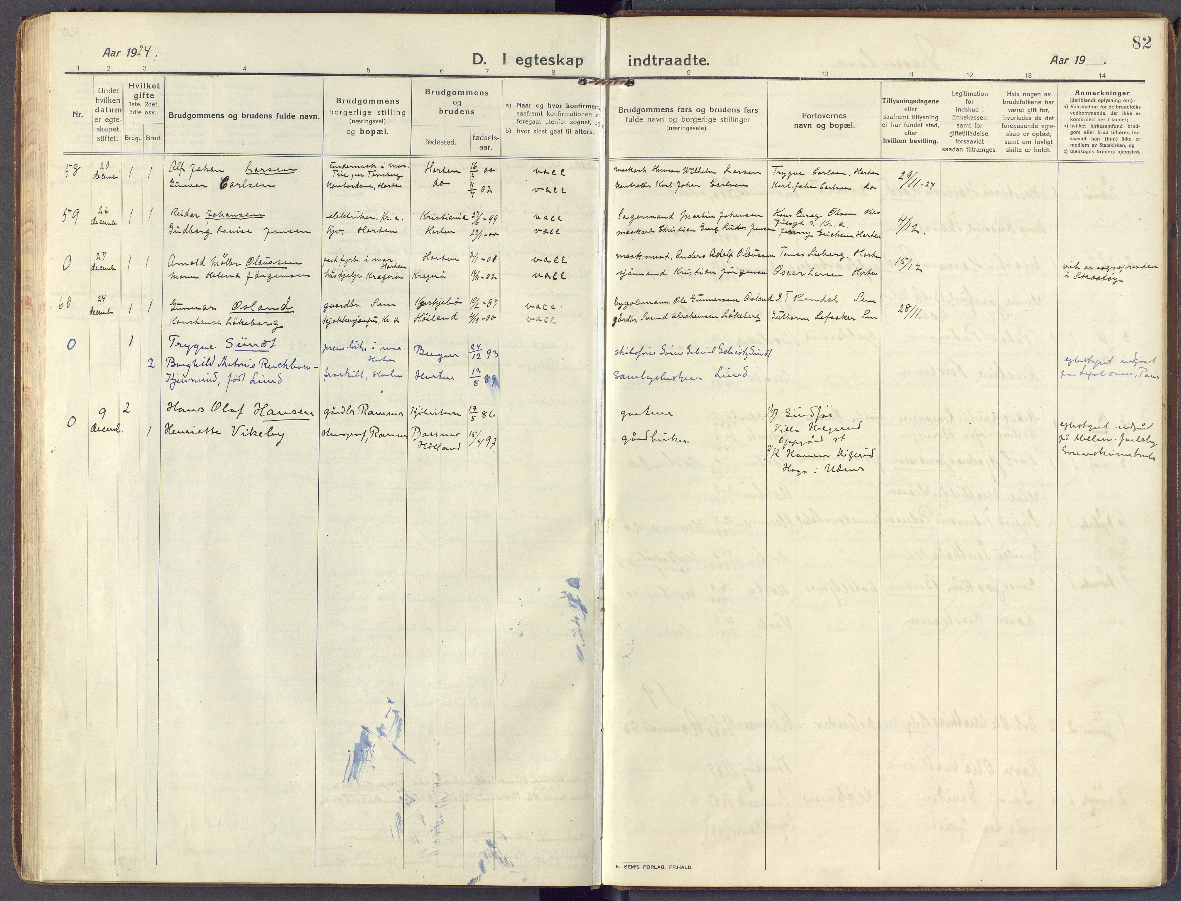 Horten kirkebøker, AV/SAKO-A-348/F/Fa/L0008: Ministerialbok nr. 8, 1913-1924, s. 82