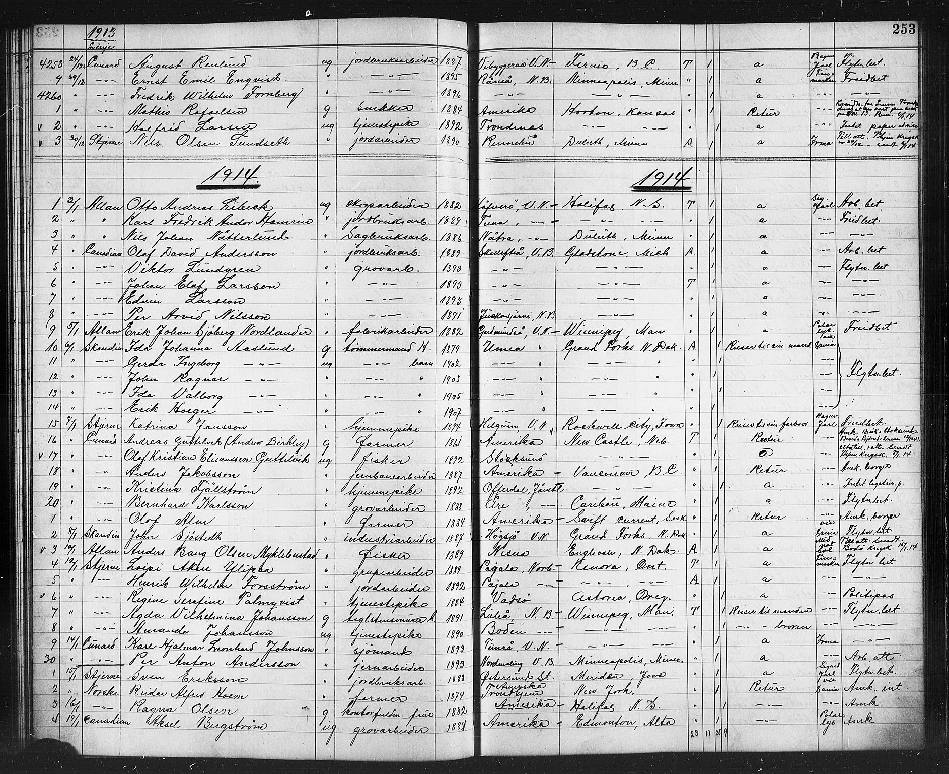 Trondheim politikammer, AV/SAT-A-1887/1/32/L0015: Emigrantprotokoll XIV, 1911-1916, s. 253