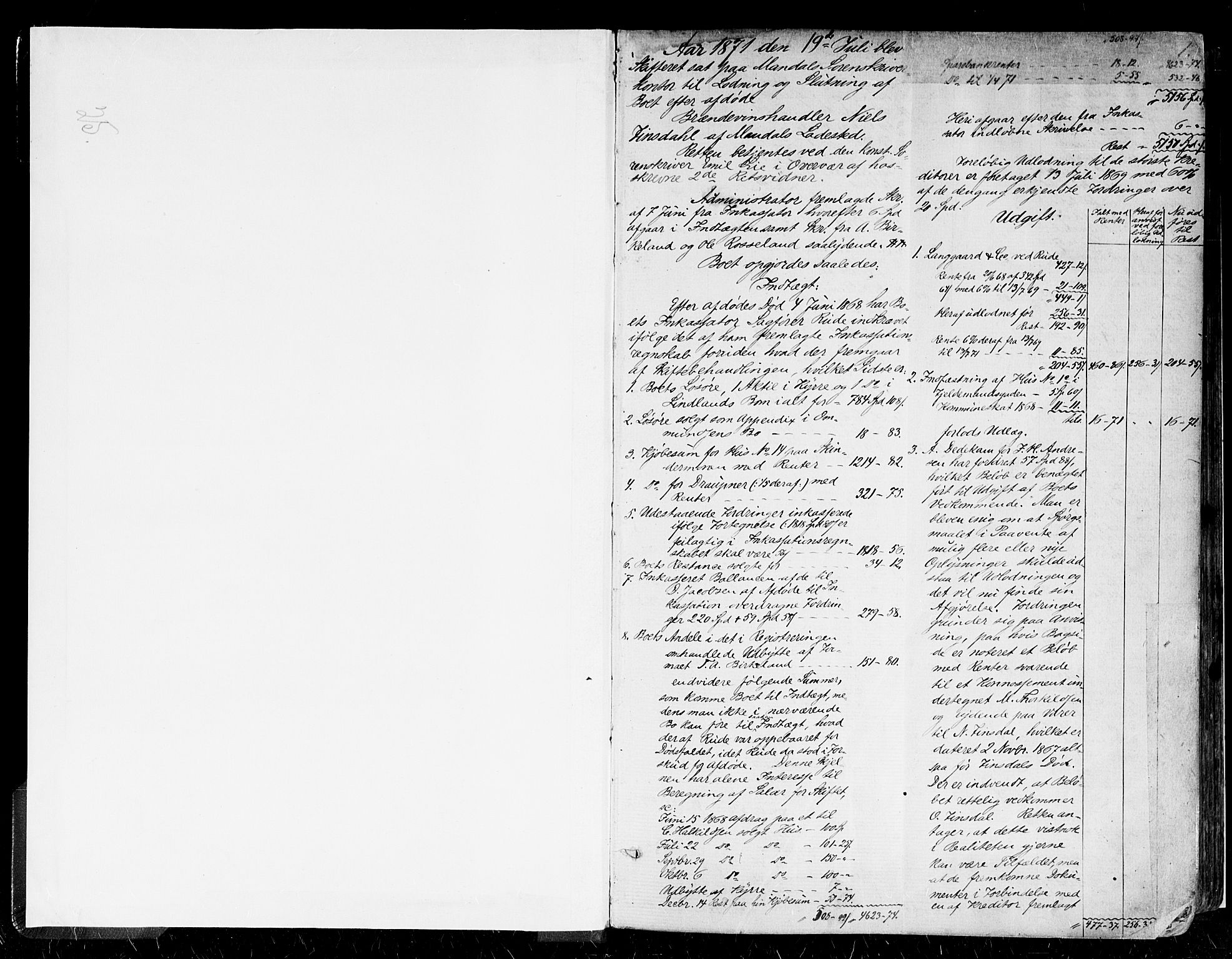 Mandal sorenskriveri, SAK/1221-0005/001/H/Hc/L0095: Skifteutlodningsprotokoll nr 4 med register, 1871-1887, s. 0b-1a