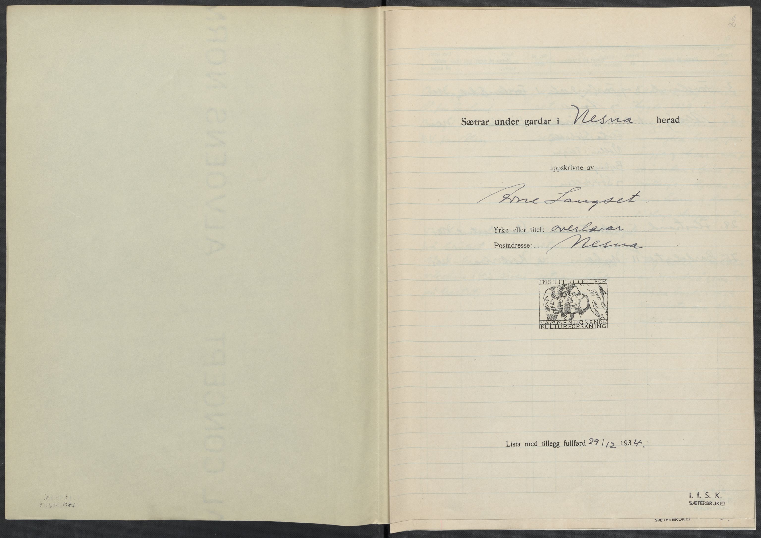 Instituttet for sammenlignende kulturforskning, AV/RA-PA-0424/F/Fc/L0016/0002: Eske B16: / Nordland (perm XLVII), 1932-1936, s. 2