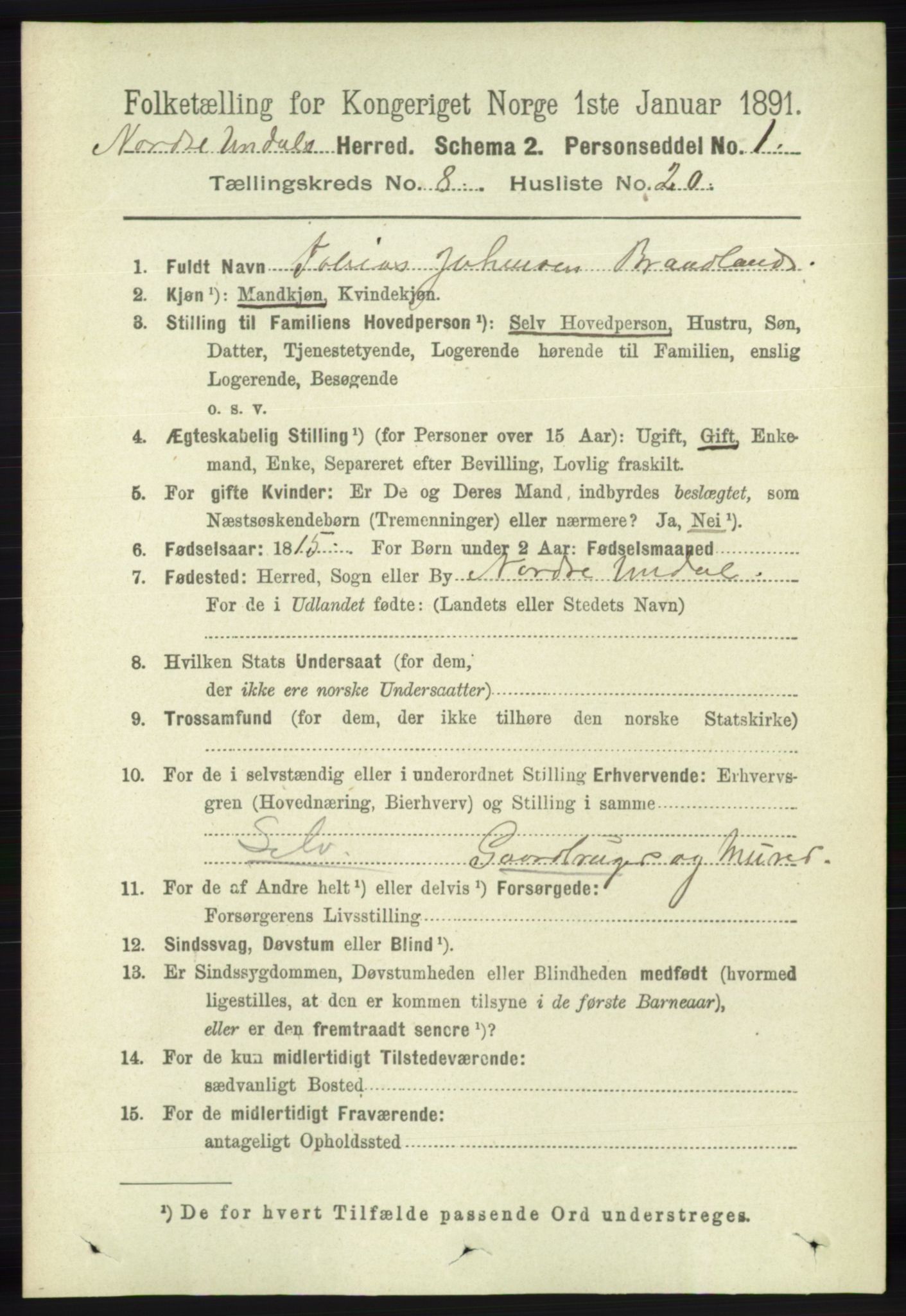 RA, Folketelling 1891 for 1028 Nord-Audnedal herred, 1891, s. 2200