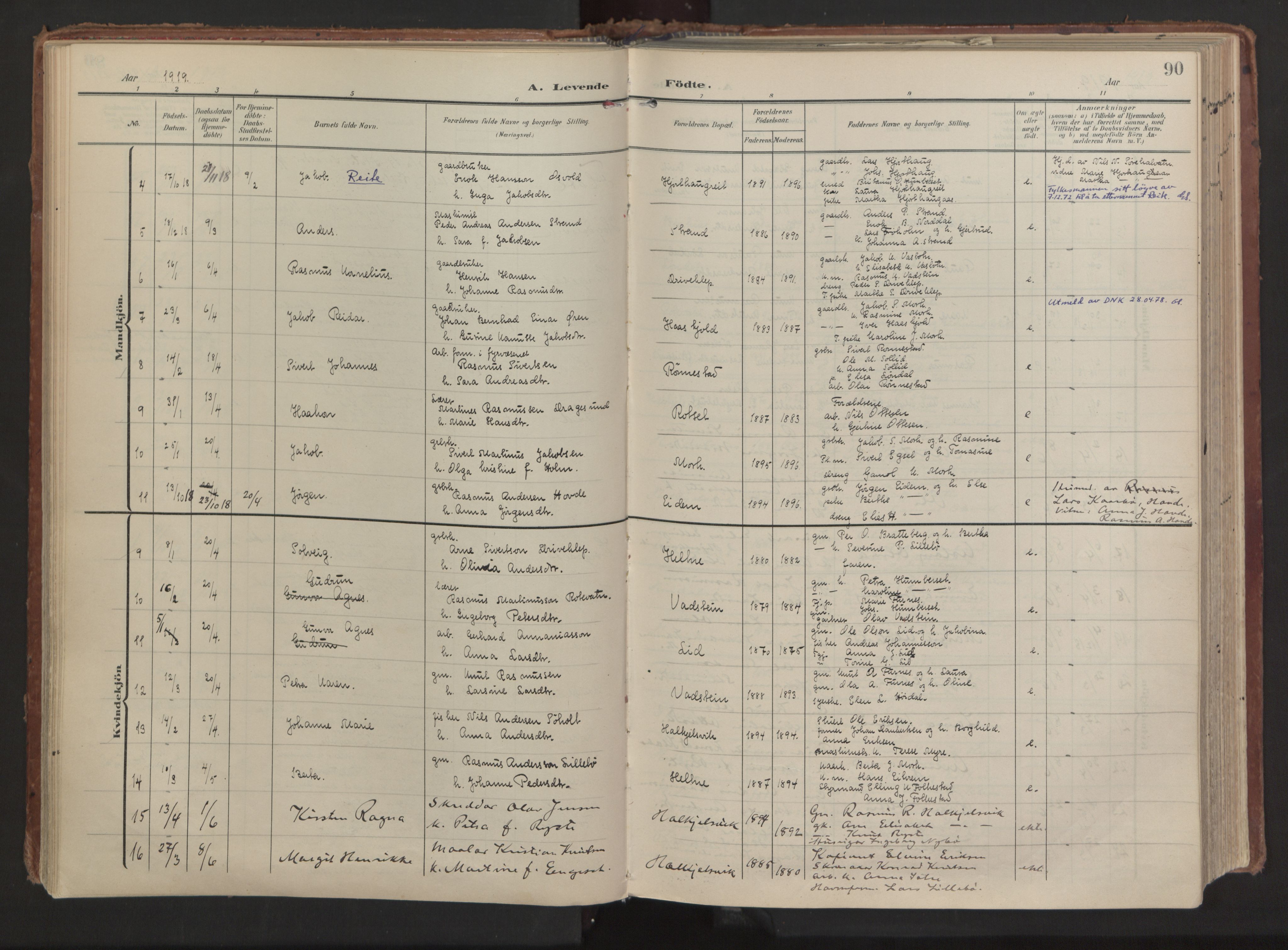 Ministerialprotokoller, klokkerbøker og fødselsregistre - Møre og Romsdal, AV/SAT-A-1454/511/L0144: Ministerialbok nr. 511A11, 1906-1923, s. 90