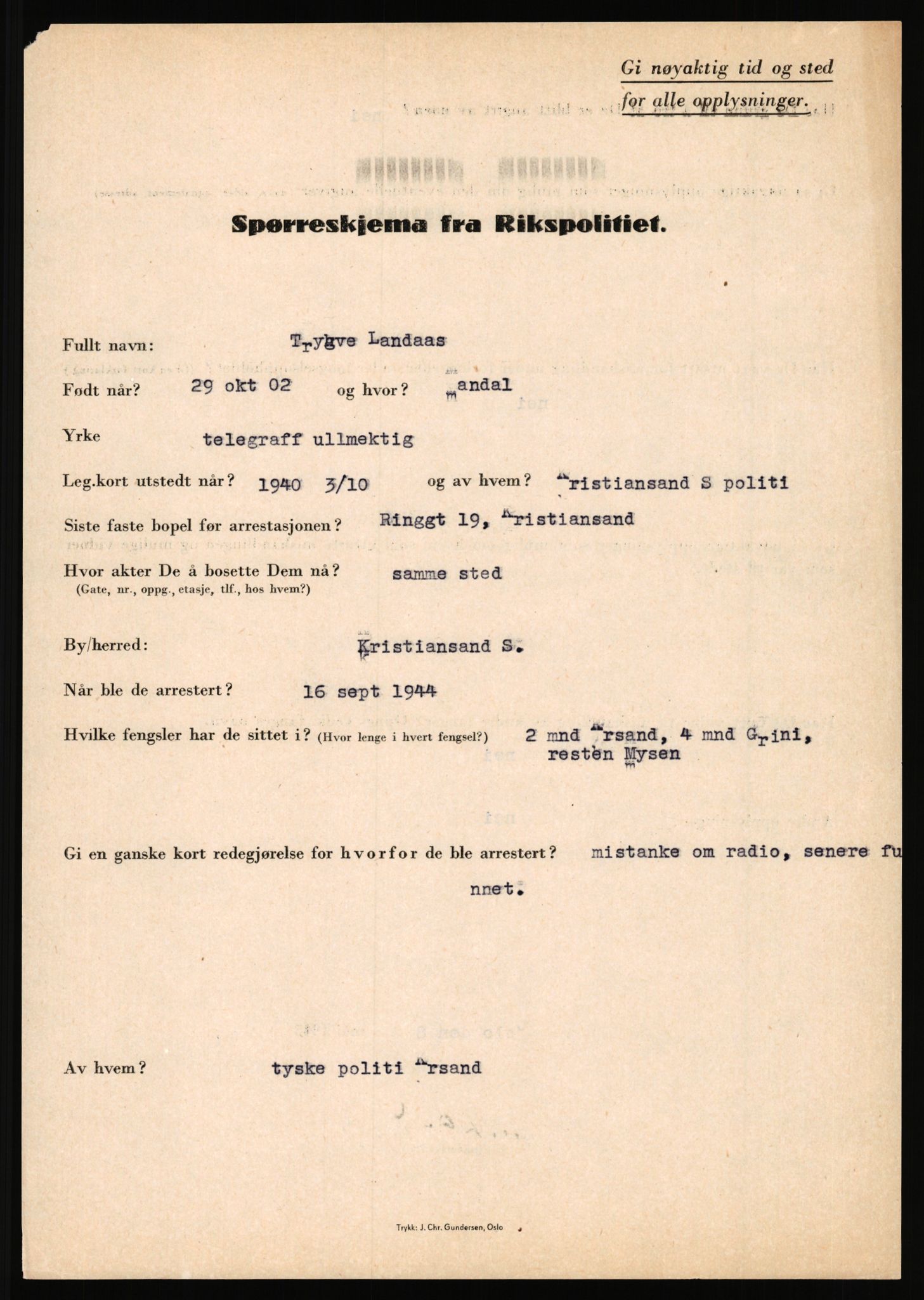 Rikspolitisjefen, AV/RA-S-1560/L/L0010: Kristianslund, Charles Ragnvald - Losvik, Einar, 1940-1945, s. 334