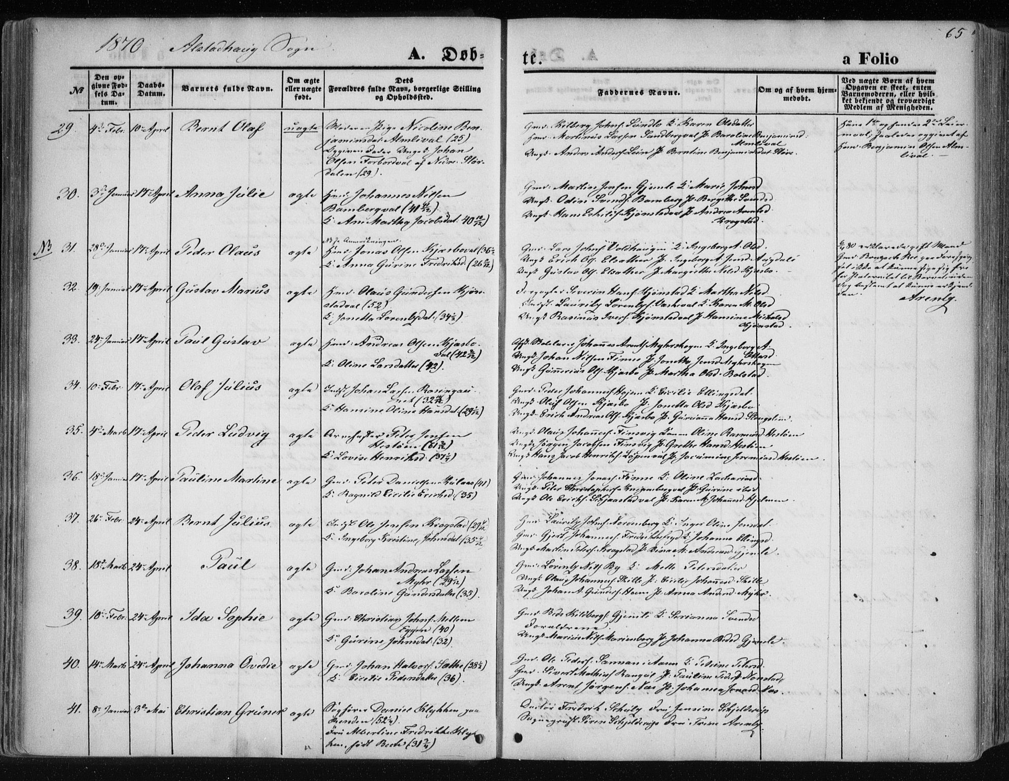 Ministerialprotokoller, klokkerbøker og fødselsregistre - Nord-Trøndelag, AV/SAT-A-1458/717/L0157: Ministerialbok nr. 717A08 /1, 1863-1877, s. 65