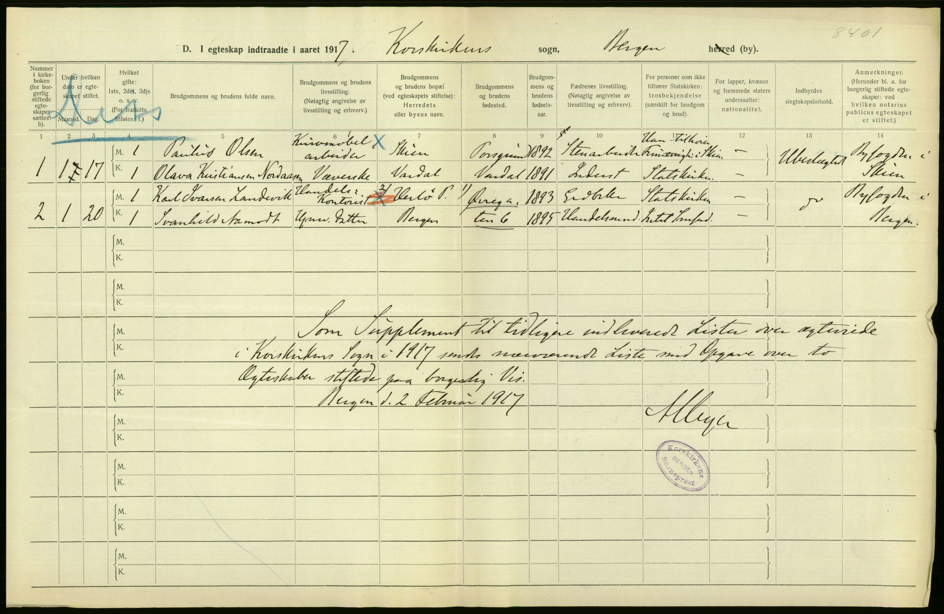 Statistisk sentralbyrå, Sosiodemografiske emner, Befolkning, AV/RA-S-2228/D/Df/Dfb/Dfbg/L0038: Bergen: Gifte, døde, dødfødte., 1917, s. 78