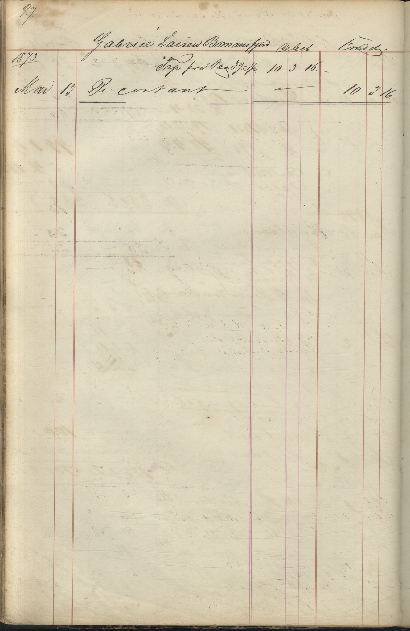 Brodtkorb handel A/S, VAMU/A-0001/F/Fc/L0001/0001: Konto for kvener og nordmenn på Kolahalvøya  / Conto for Kvæner og Nordmænd paa Russefinmarken No 1, 1868-1894, s. 97