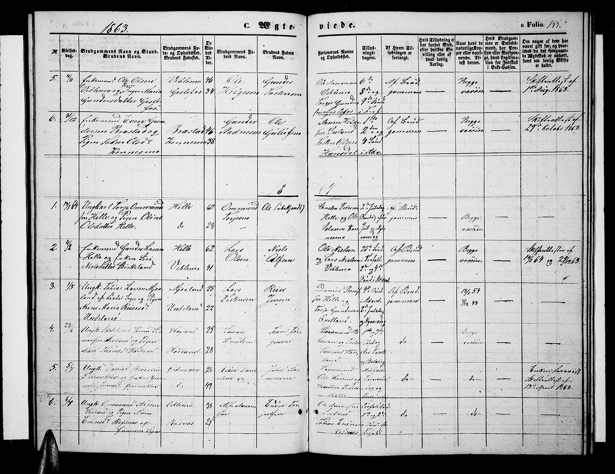 Nord-Audnedal sokneprestkontor, AV/SAK-1111-0032/F/Fb/Fba/L0002: Klokkerbok nr. B 2, 1856-1882, s. 155