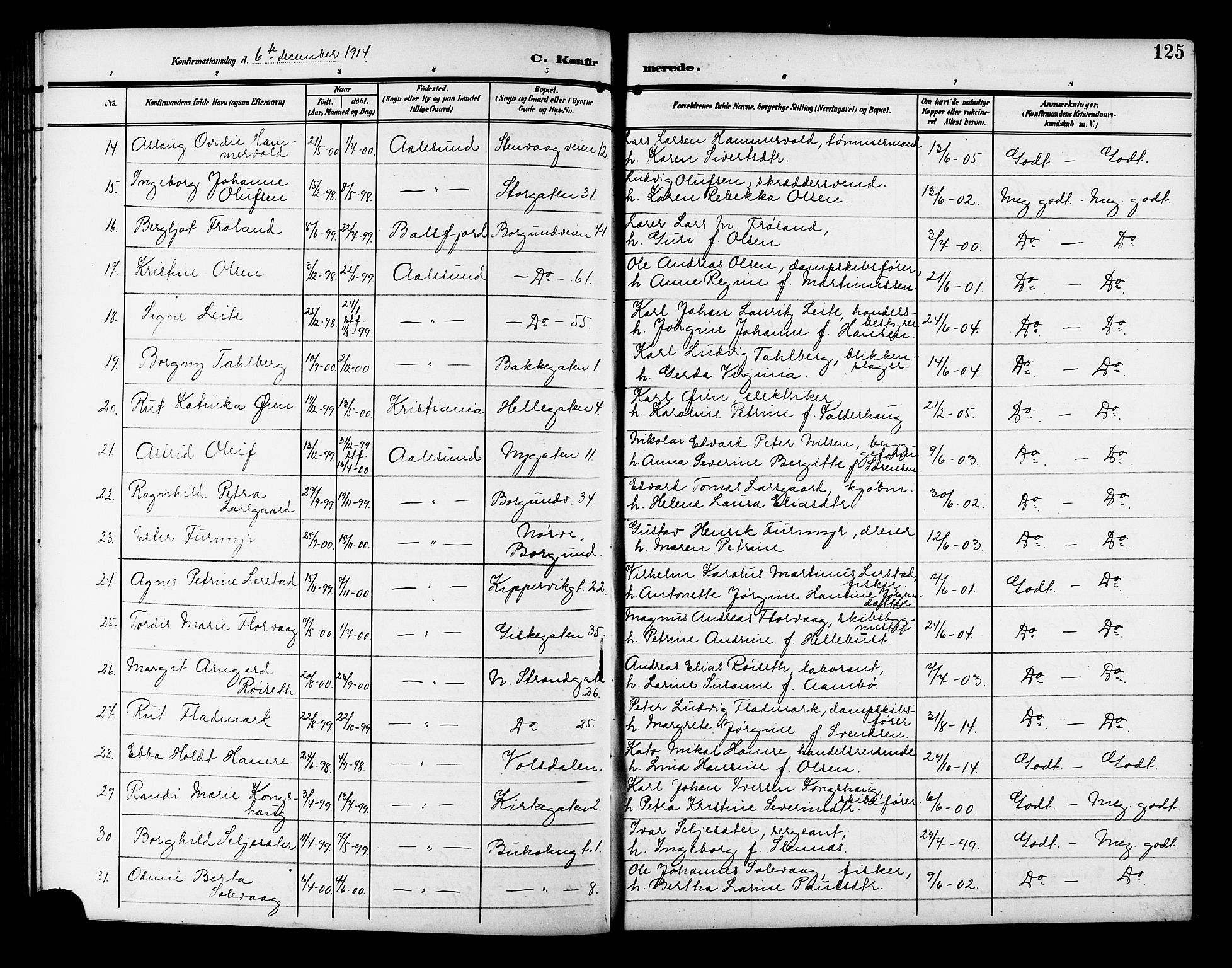 Ministerialprotokoller, klokkerbøker og fødselsregistre - Møre og Romsdal, AV/SAT-A-1454/529/L0470: Klokkerbok nr. 529C07, 1907-1917, s. 125