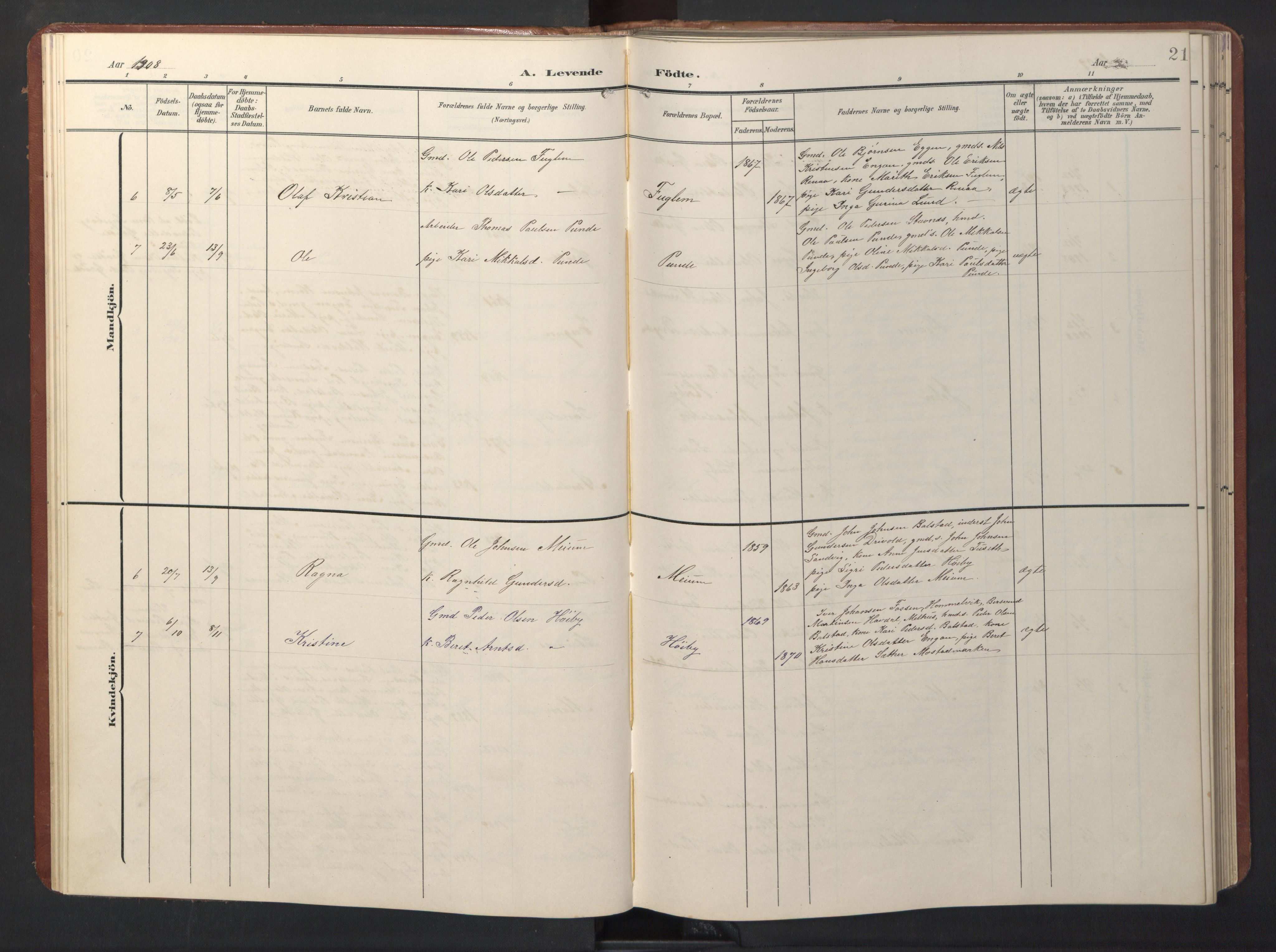 Ministerialprotokoller, klokkerbøker og fødselsregistre - Sør-Trøndelag, SAT/A-1456/696/L1161: Klokkerbok nr. 696C01, 1902-1950, s. 21