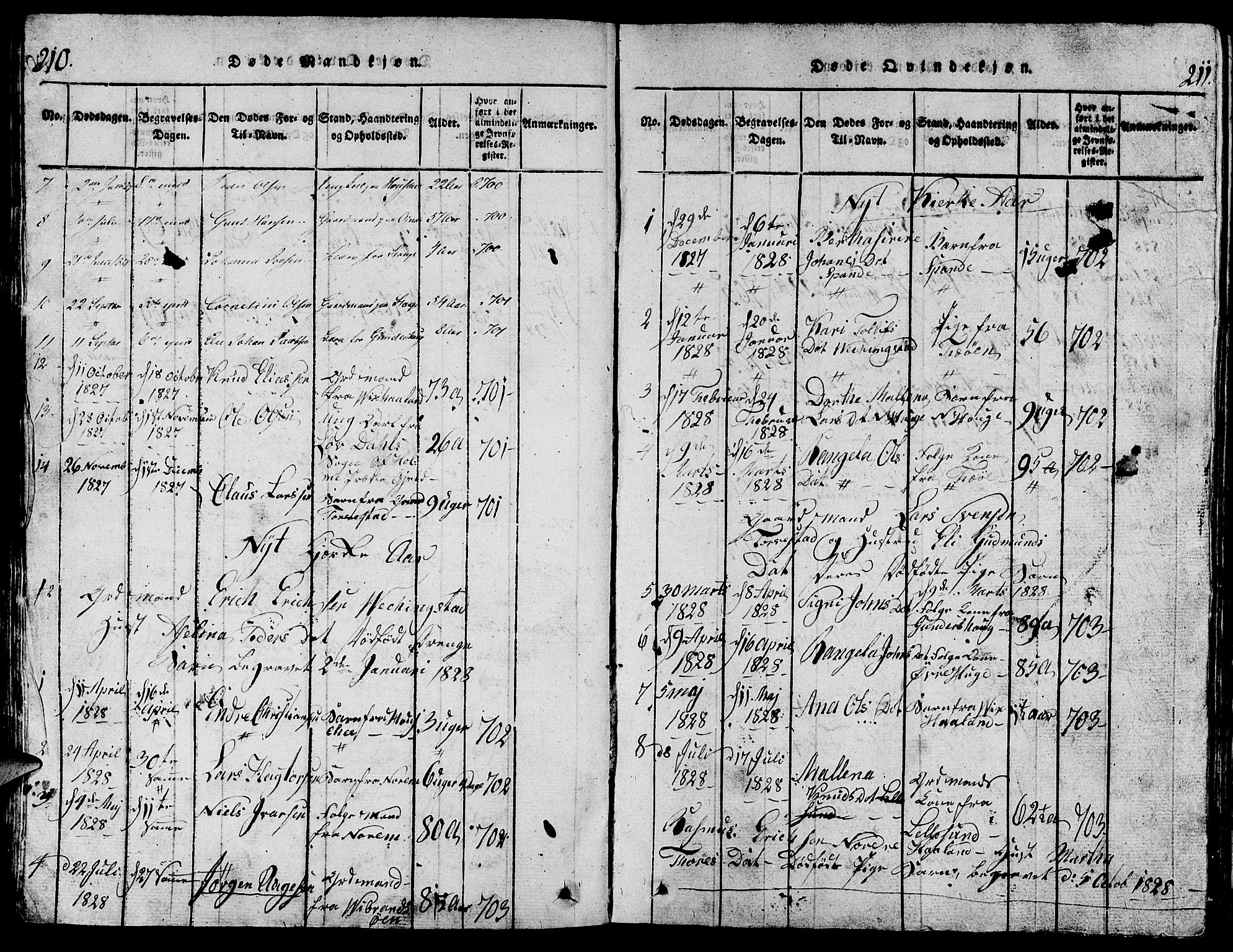 Torvastad sokneprestkontor, AV/SAST-A -101857/H/Ha/Hab/L0001: Klokkerbok nr. B 1 /1, 1817-1835, s. 210-211