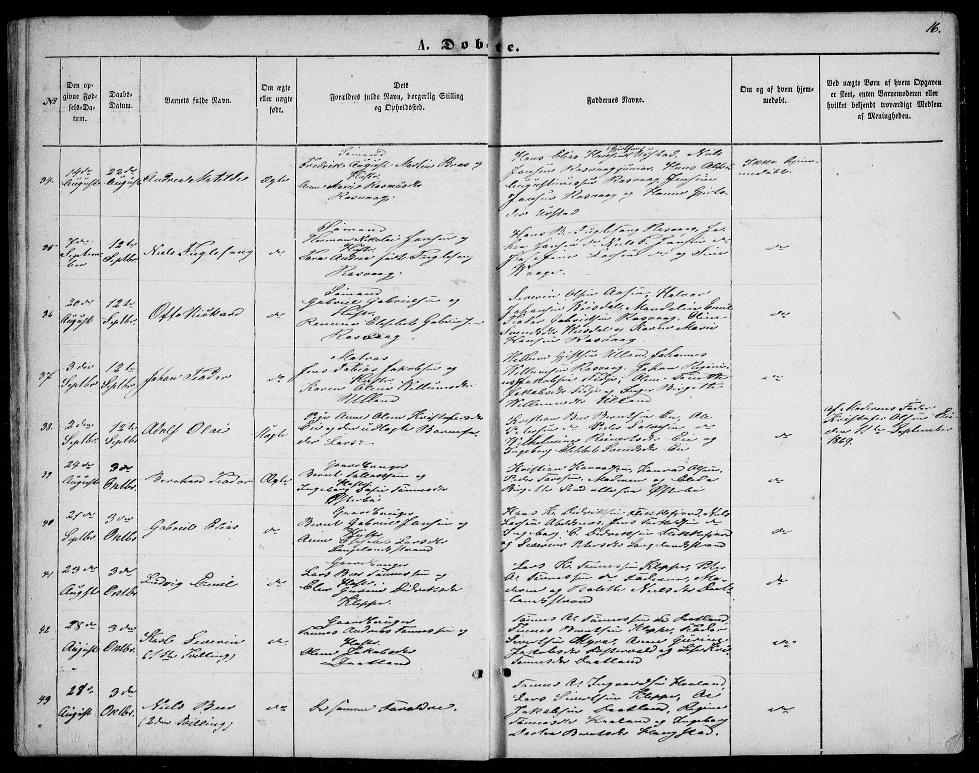 Flekkefjord sokneprestkontor, AV/SAK-1111-0012/F/Fb/Fbb/L0003: Klokkerbok nr. B 3, 1867-1889, s. 16