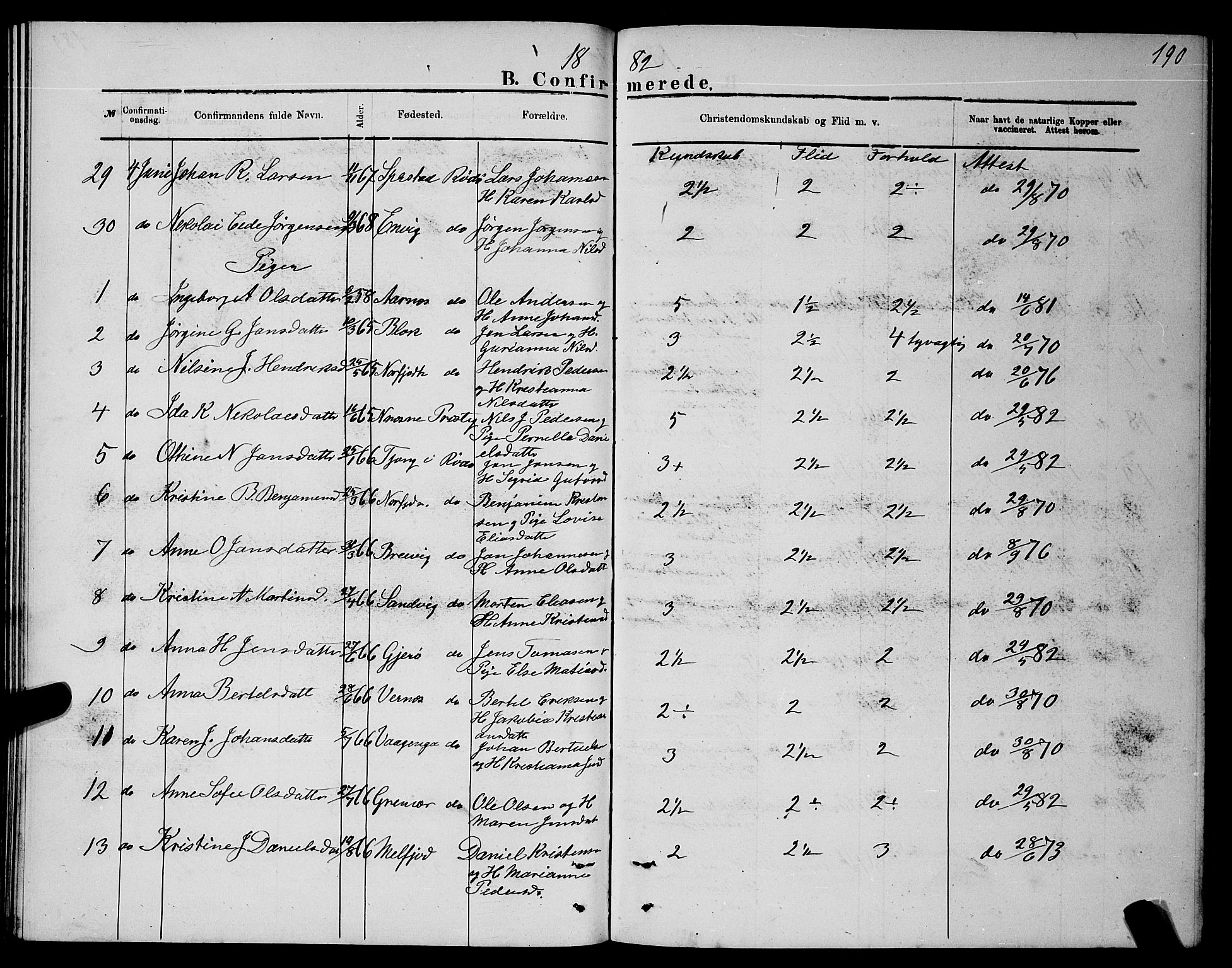 Ministerialprotokoller, klokkerbøker og fødselsregistre - Nordland, AV/SAT-A-1459/841/L0620: Klokkerbok nr. 841C04, 1877-1896, s. 190