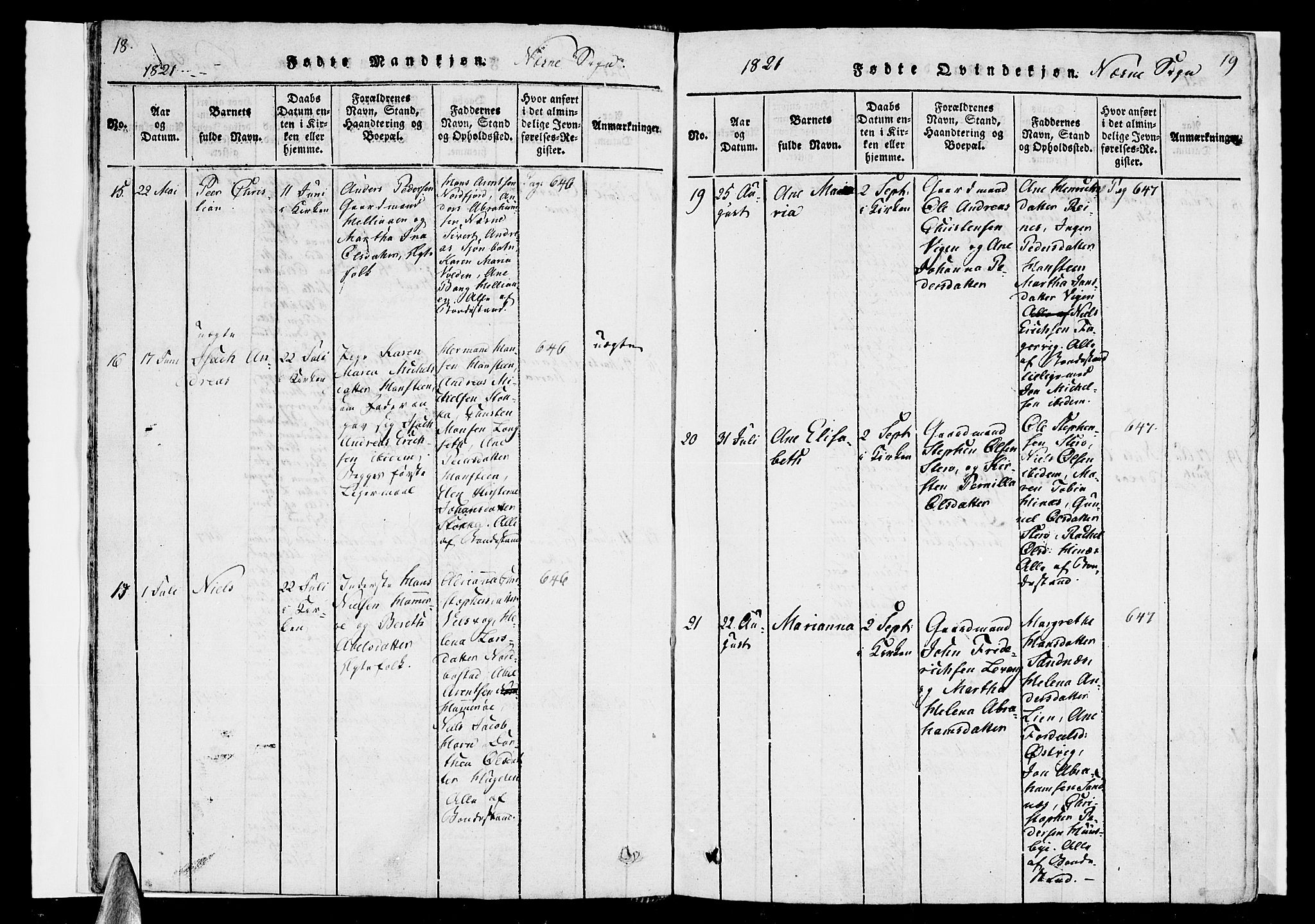 Ministerialprotokoller, klokkerbøker og fødselsregistre - Nordland, AV/SAT-A-1459/838/L0546: Ministerialbok nr. 838A05 /1, 1820-1828, s. 18-19