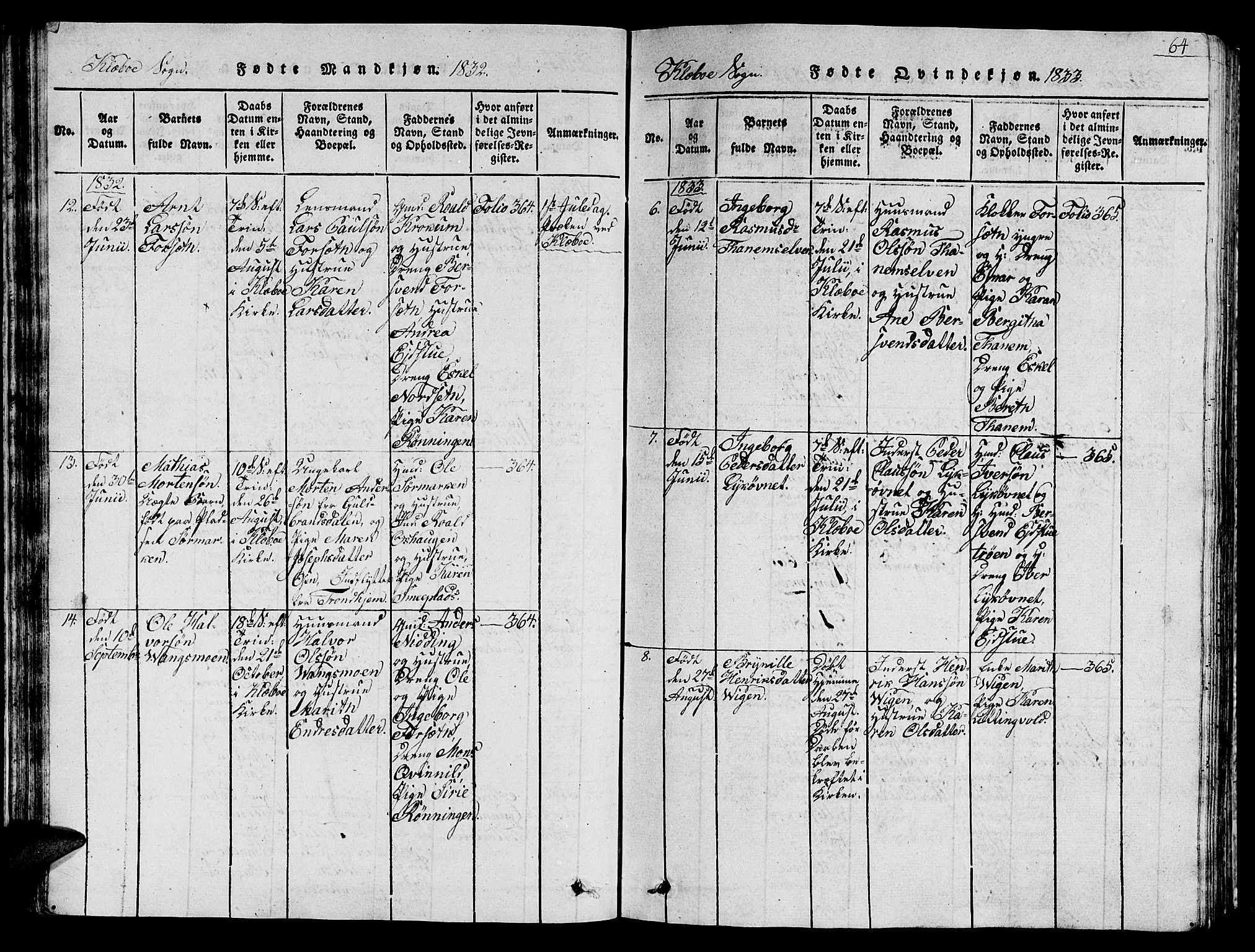 Ministerialprotokoller, klokkerbøker og fødselsregistre - Sør-Trøndelag, SAT/A-1456/618/L0450: Klokkerbok nr. 618C01, 1816-1865, s. 64