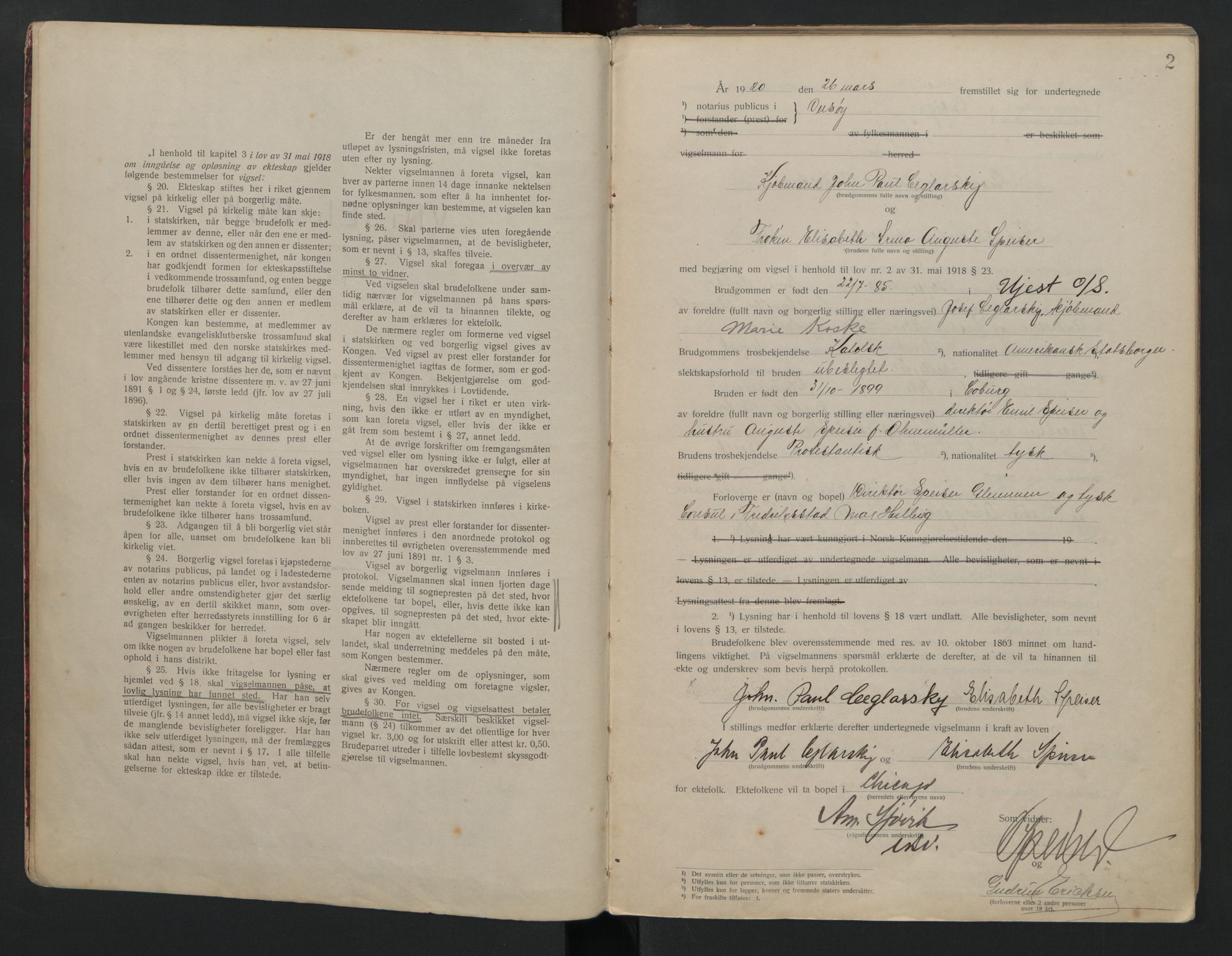 Onsøy sorenskriveri, AV/SAO-A-10474/L/La/L0001: Vigselsbok, 1920-1942, s. 2