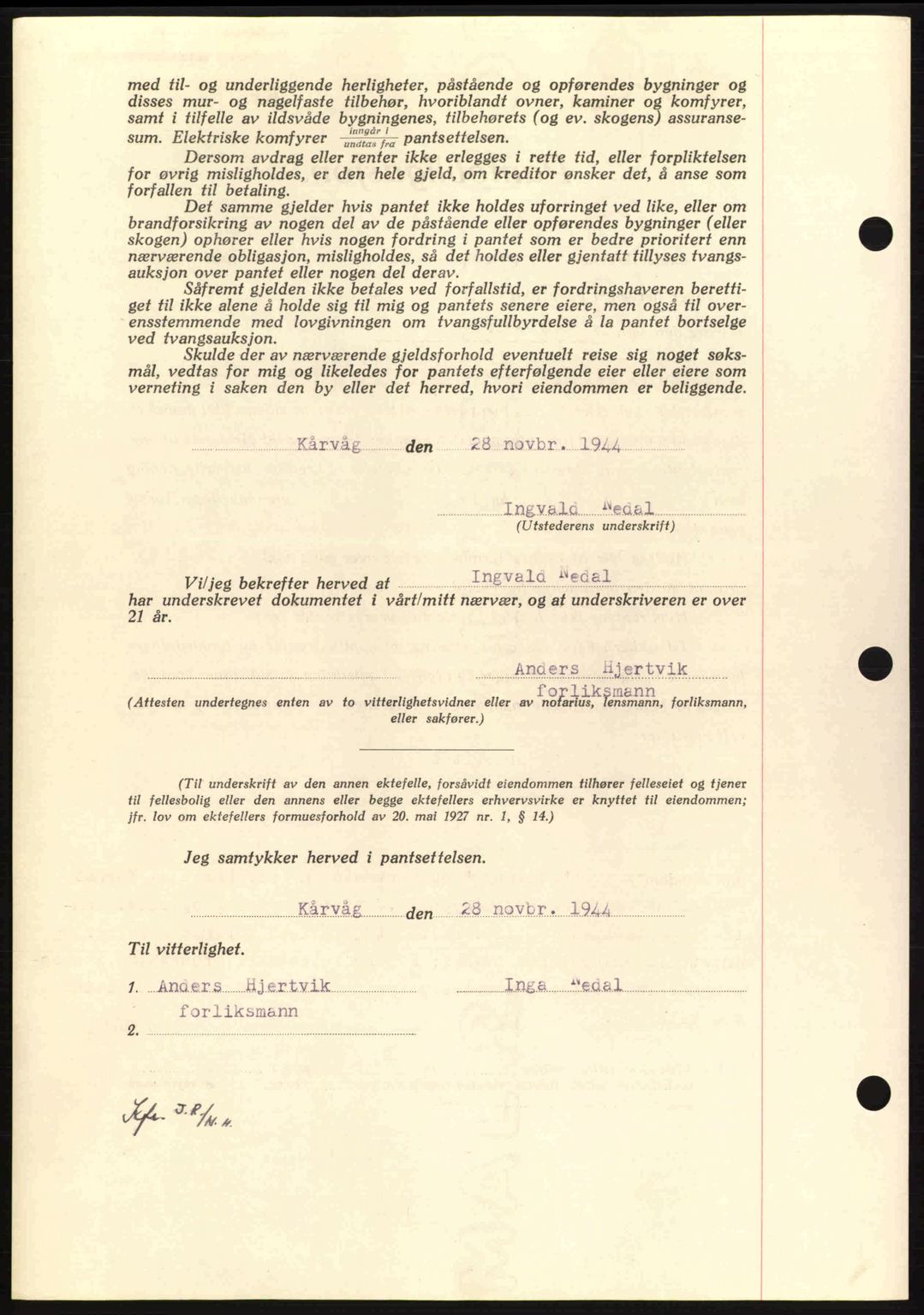 Nordmøre sorenskriveri, AV/SAT-A-4132/1/2/2Ca: Pantebok nr. B92, 1944-1945, Dagboknr: 2240/1944