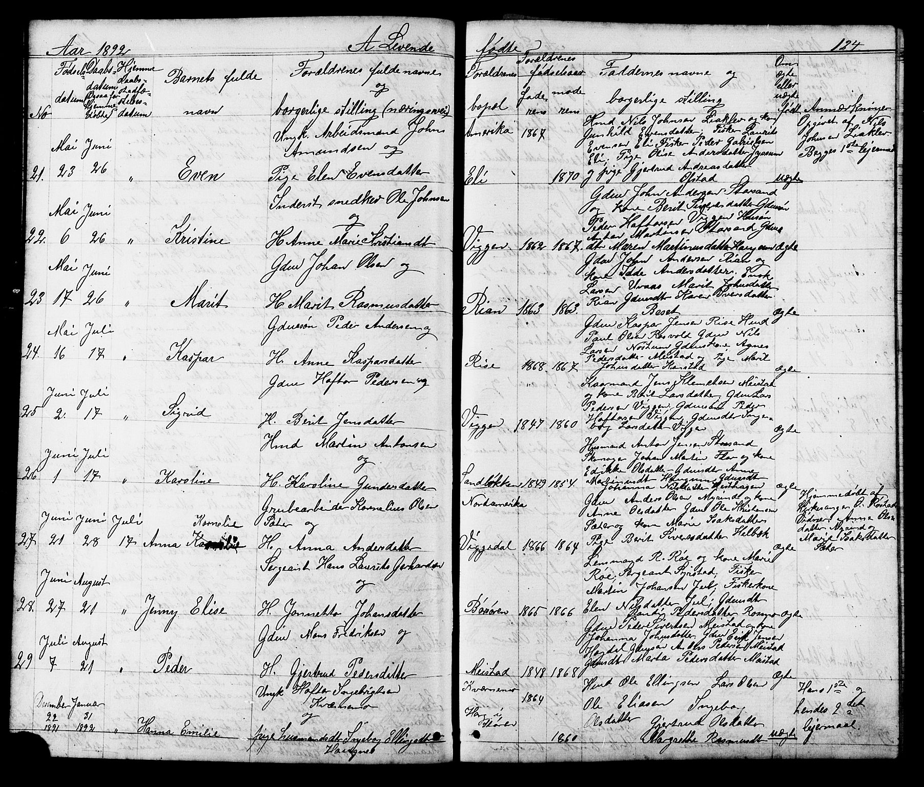 Ministerialprotokoller, klokkerbøker og fødselsregistre - Sør-Trøndelag, SAT/A-1456/665/L0777: Klokkerbok nr. 665C02, 1867-1915, s. 124