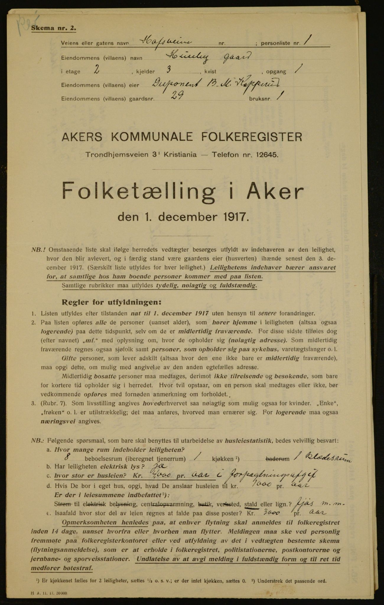 OBA, Kommunal folketelling 1.12.1917 for Aker, 1917, s. 4293