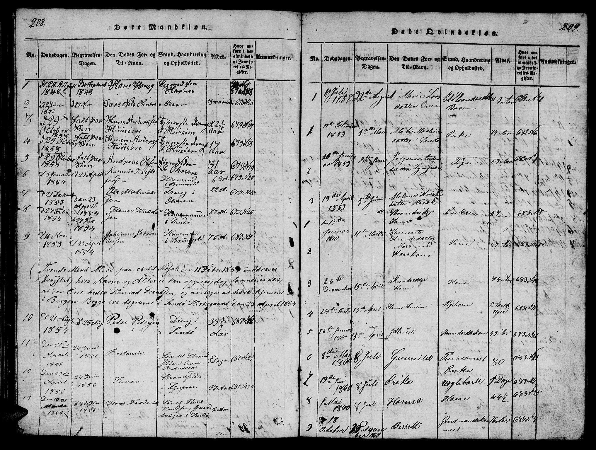 Ministerialprotokoller, klokkerbøker og fødselsregistre - Møre og Romsdal, SAT/A-1454/561/L0731: Klokkerbok nr. 561C01, 1817-1867, s. 208-209