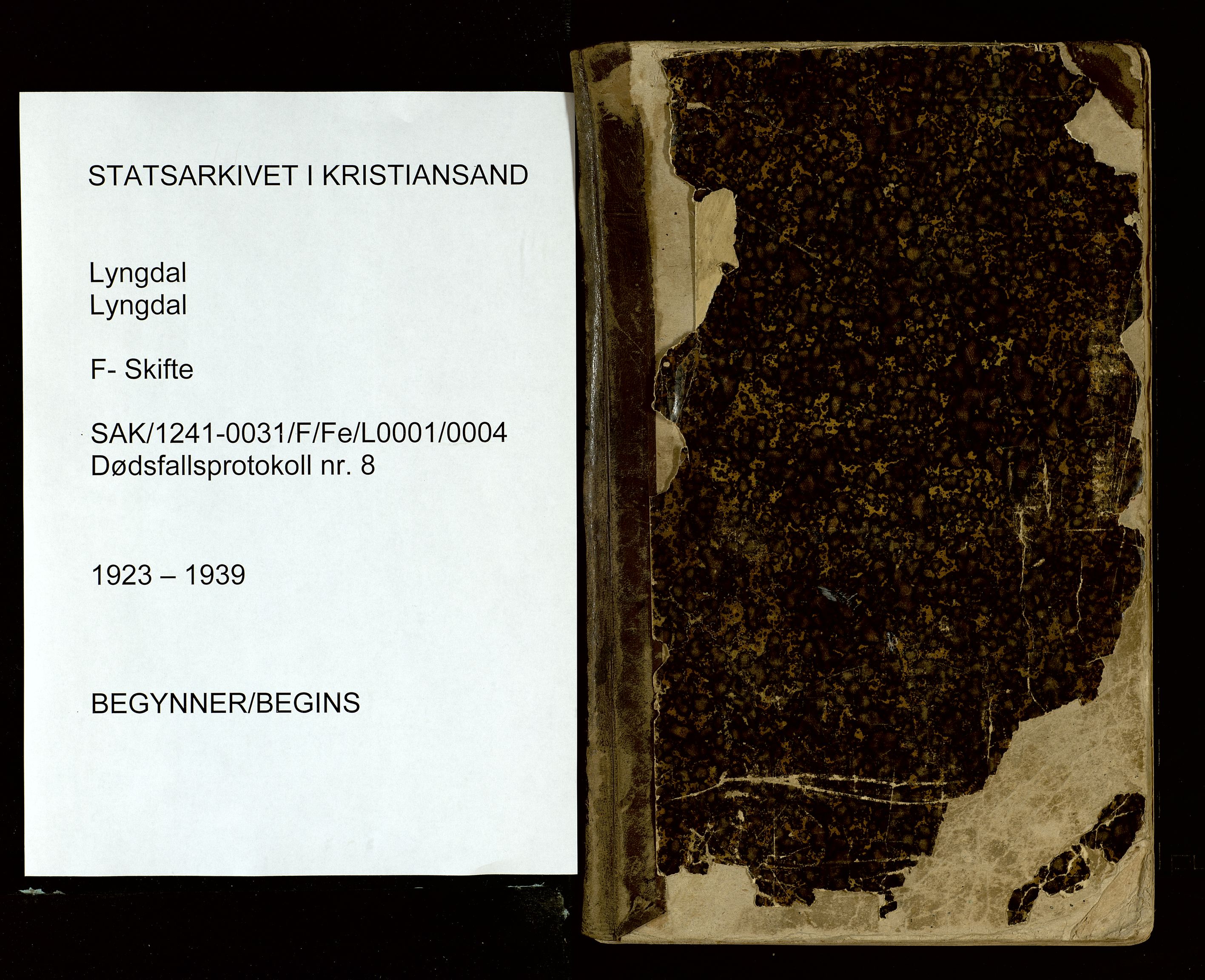 Lyngdal lensmannskontor, SAK/1241-0031/F/Fe/L0001/0004: Dødsfall nr 8 / Dødsfallsprotokoll, 1923-1939
