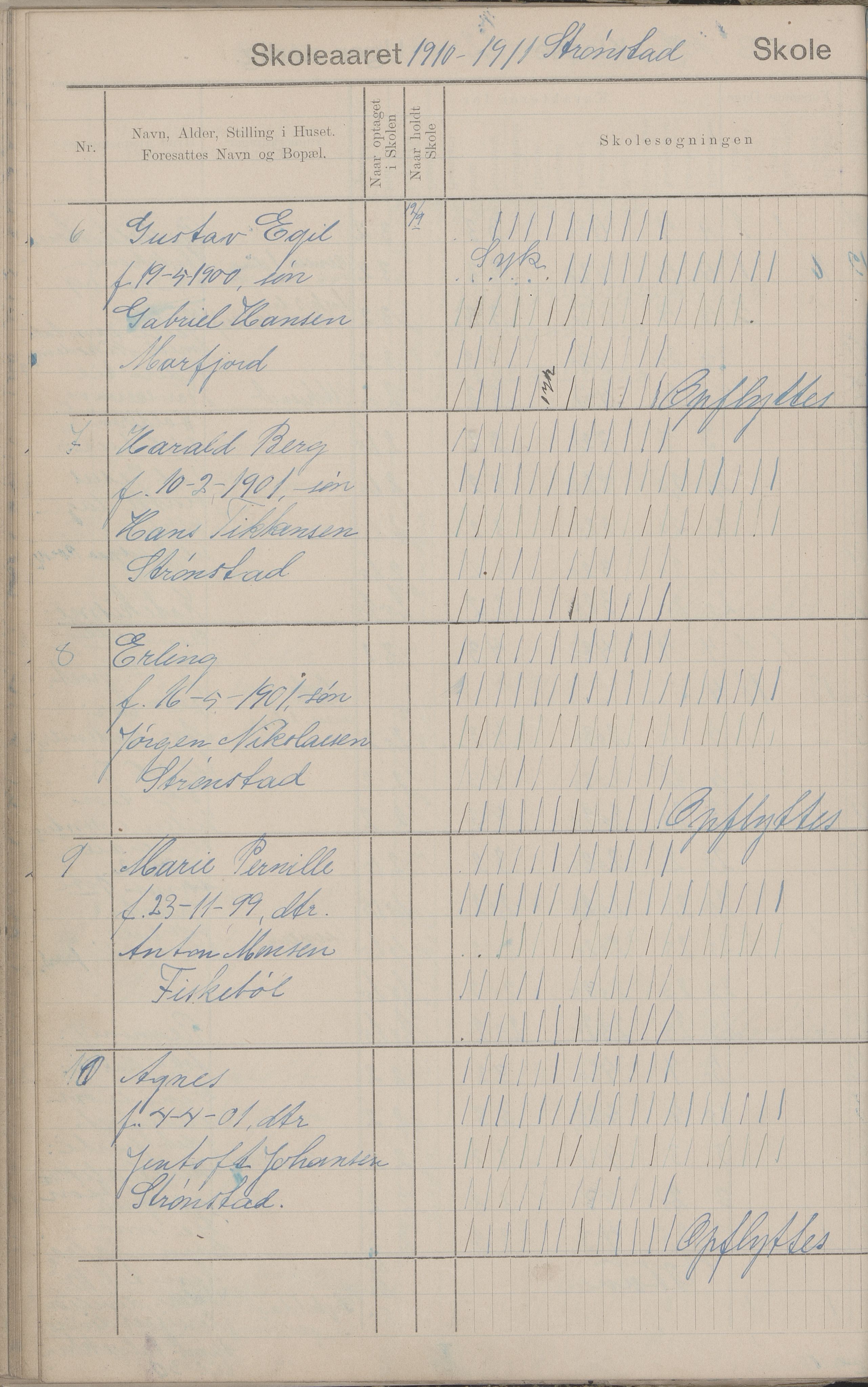 Hadsel kommune. Strønstad skolekrets, AIN/K-18660.510.13/G/L0001: Skoleprotokoll for Strønstad skole - Seloter, 1905-1914