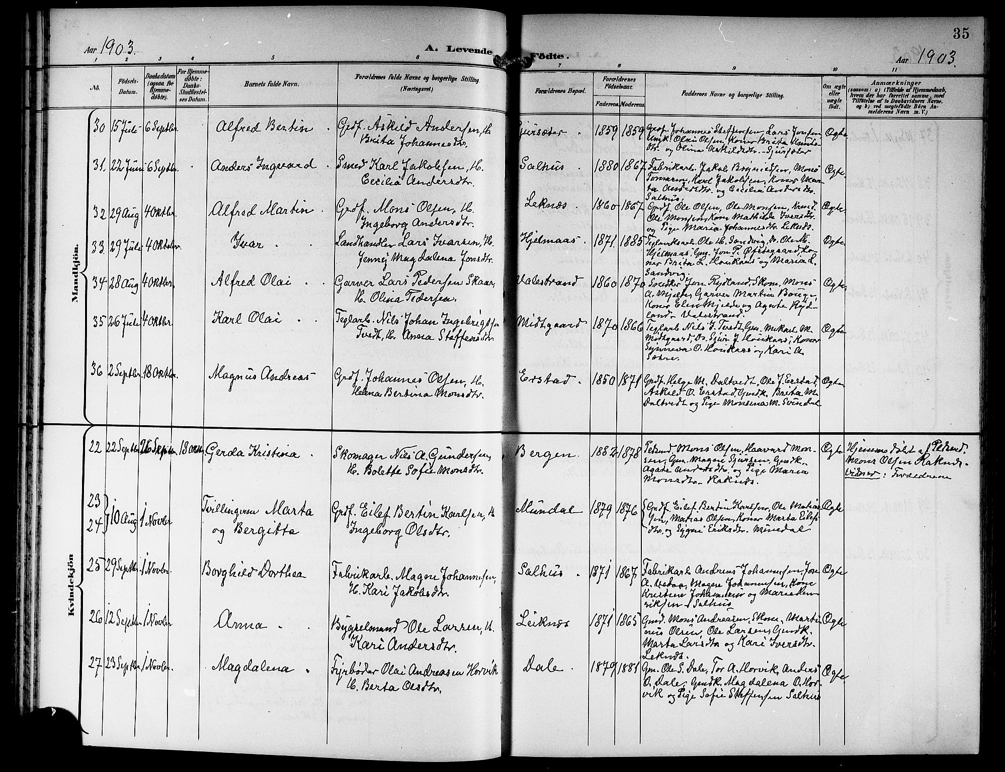 Hamre sokneprestembete, AV/SAB-A-75501/H/Ha/Hab: Klokkerbok nr. B 4, 1898-1919, s. 35