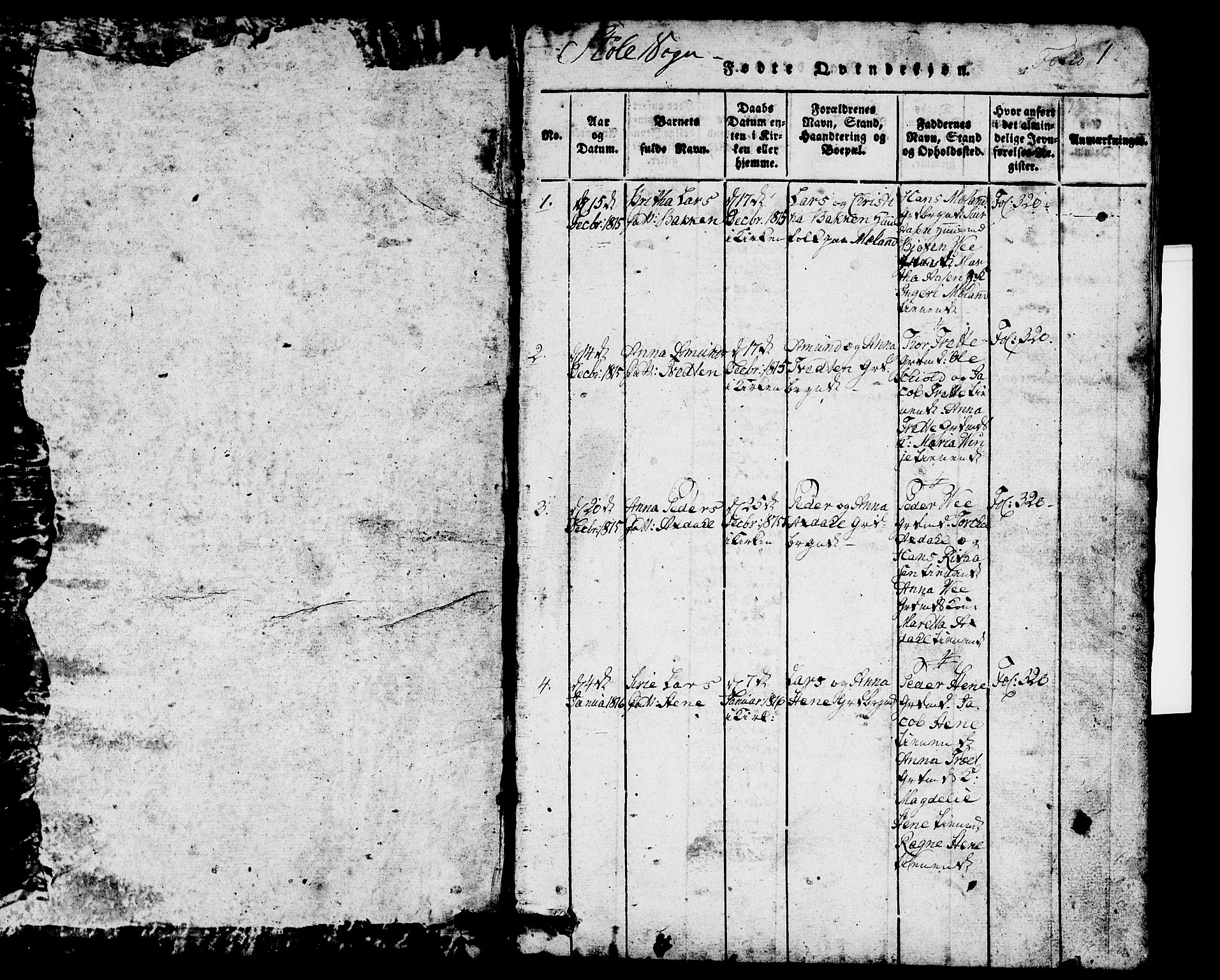 Etne sokneprestembete, AV/SAB-A-75001/H/Hab: Klokkerbok nr. A 1, 1815-1849, s. 1