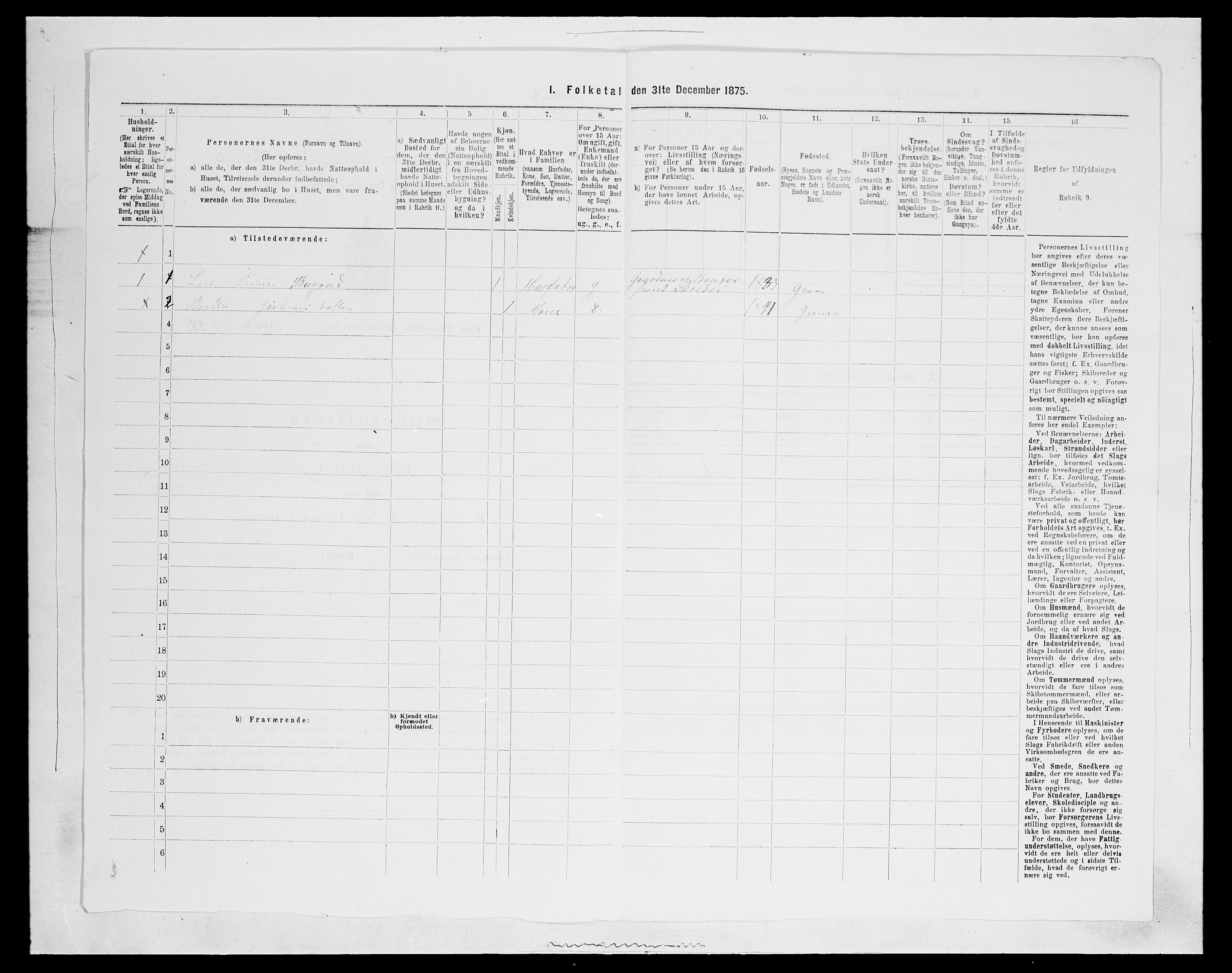 SAH, Folketelling 1875 for 0534P Gran prestegjeld, 1875, s. 2356