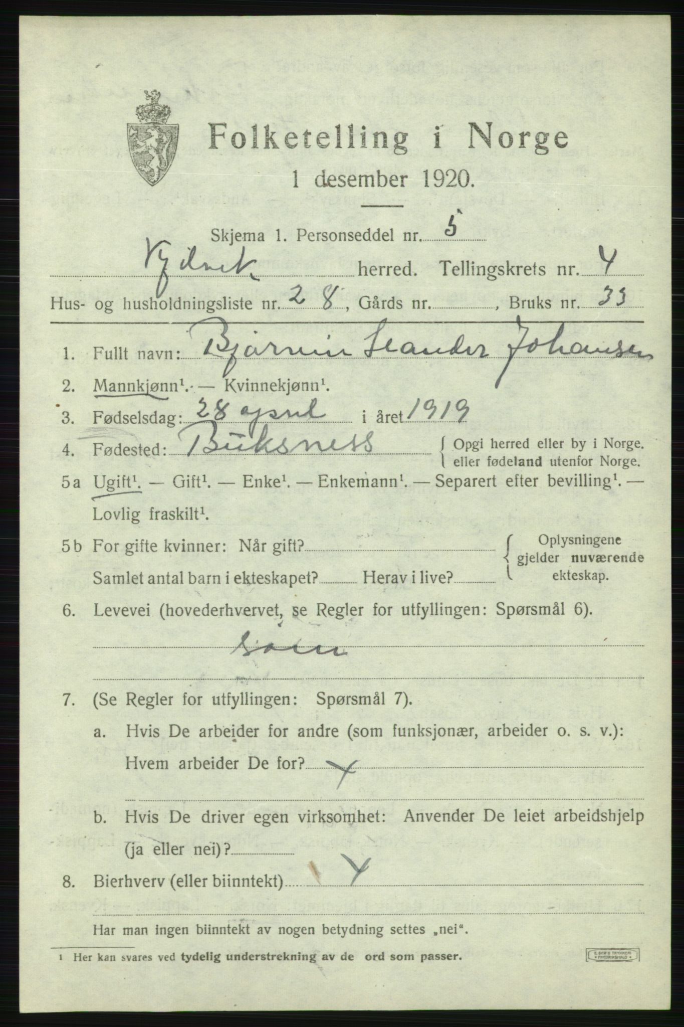 SATØ, Folketelling 1920 for 2019 Kjelvik herred, 1920, s. 2209