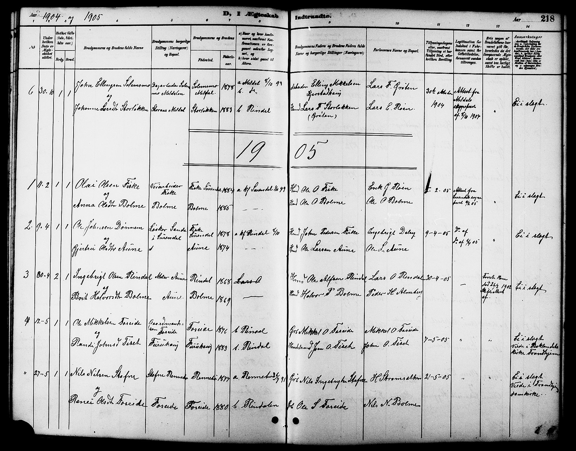 Ministerialprotokoller, klokkerbøker og fødselsregistre - Møre og Romsdal, SAT/A-1454/598/L1078: Klokkerbok nr. 598C03, 1892-1909, s. 218