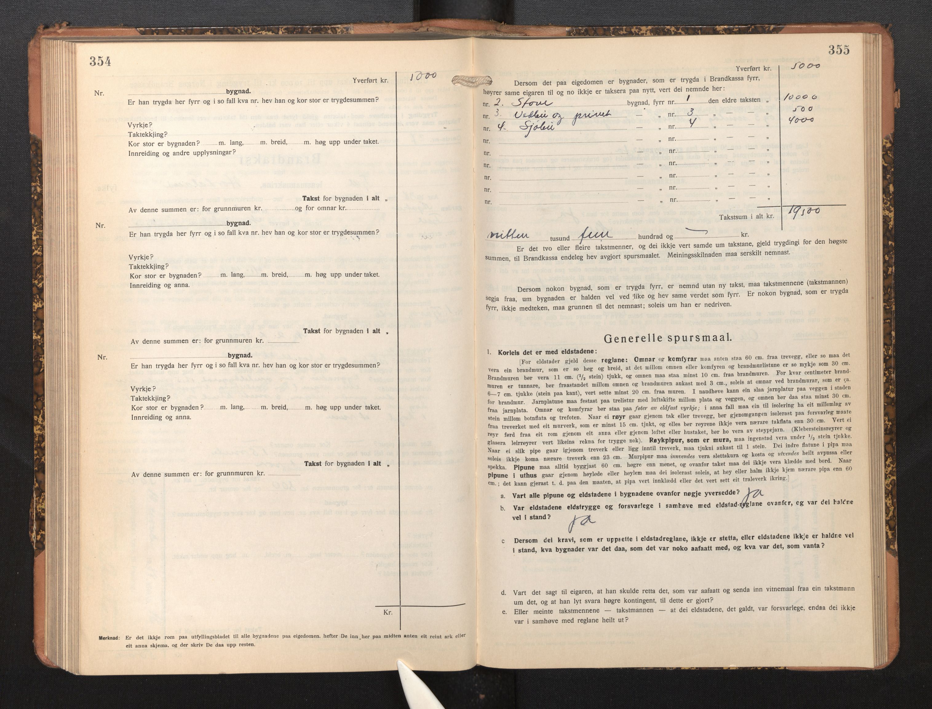 Lensmannen i Fjell, SAB/A-32301/0012/L0006: Branntakstprotokoll, skjematakst, 1931-1945, s. 354-355
