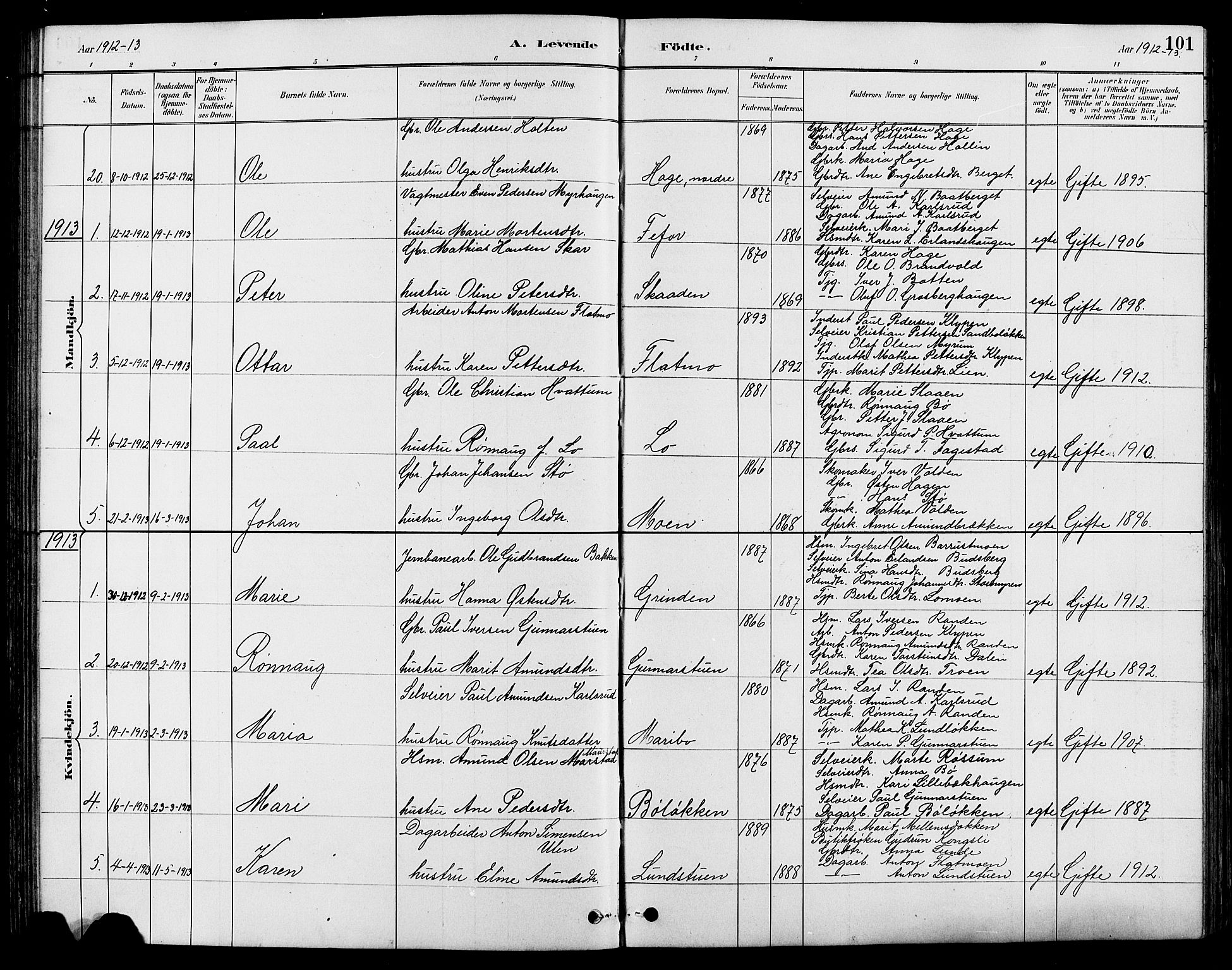 Nord-Fron prestekontor, SAH/PREST-080/H/Ha/Hab/L0004: Klokkerbok nr. 4, 1884-1914, s. 101