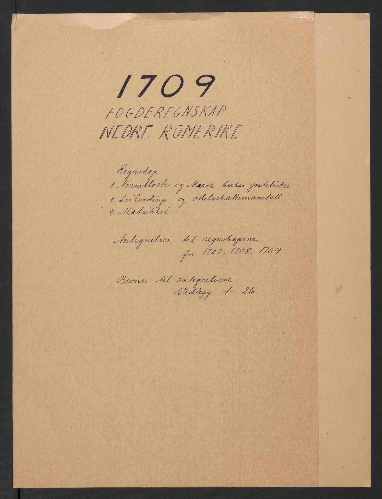 Rentekammeret inntil 1814, Reviderte regnskaper, Fogderegnskap, AV/RA-EA-4092/R11/L0591: Fogderegnskap Nedre Romerike, 1708-1709, s. 170